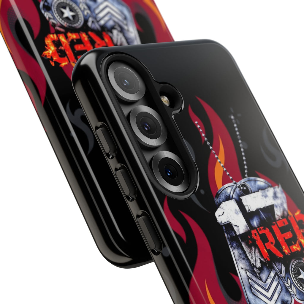17RED with Flames Tough Cases – Rugged Dog Tag '13' Flame Graphic Phone Case (Military-Inspired)