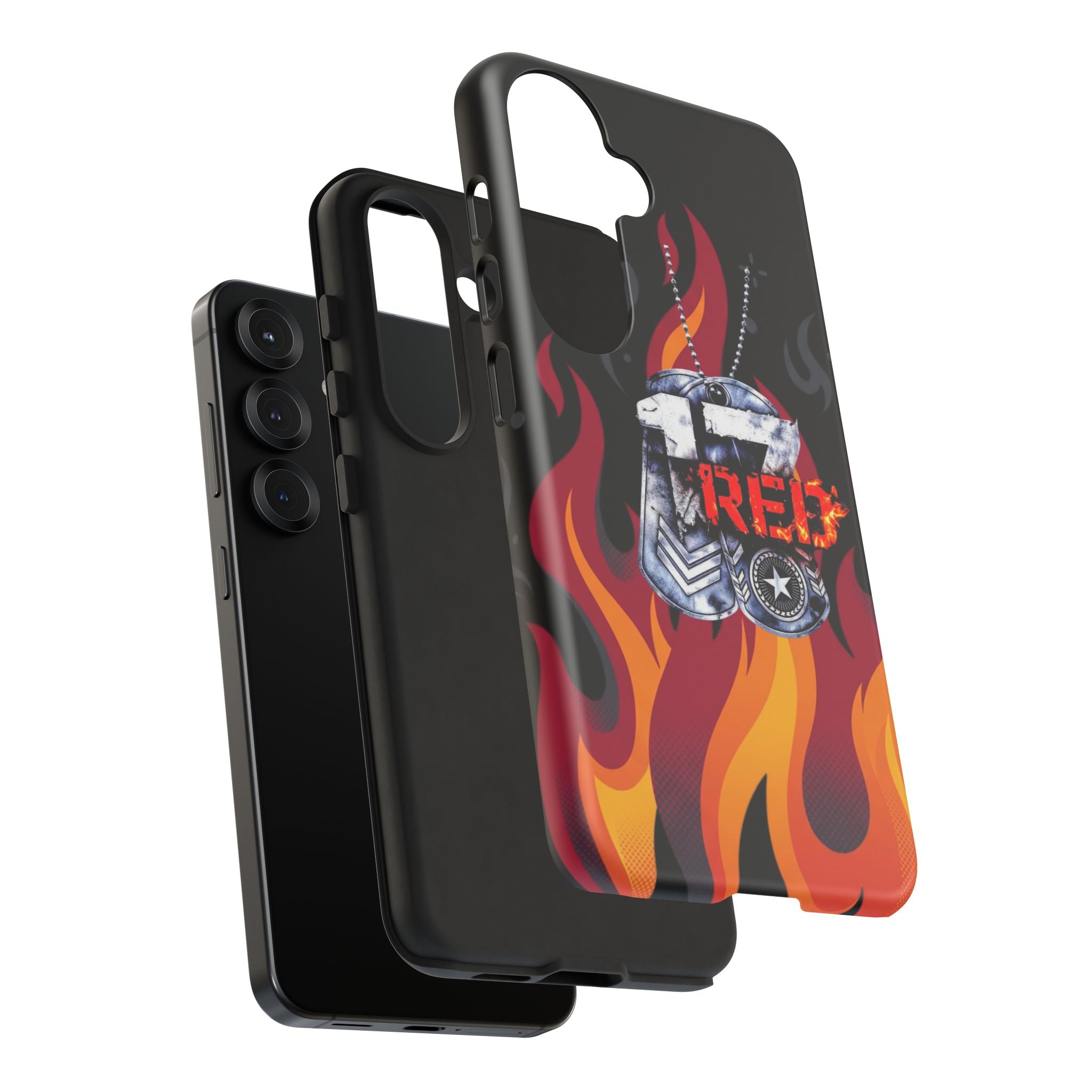 17RED with Flames Tough Cases – Rugged Dog Tag '13' Flame Graphic Phone Case (Military-Inspired)