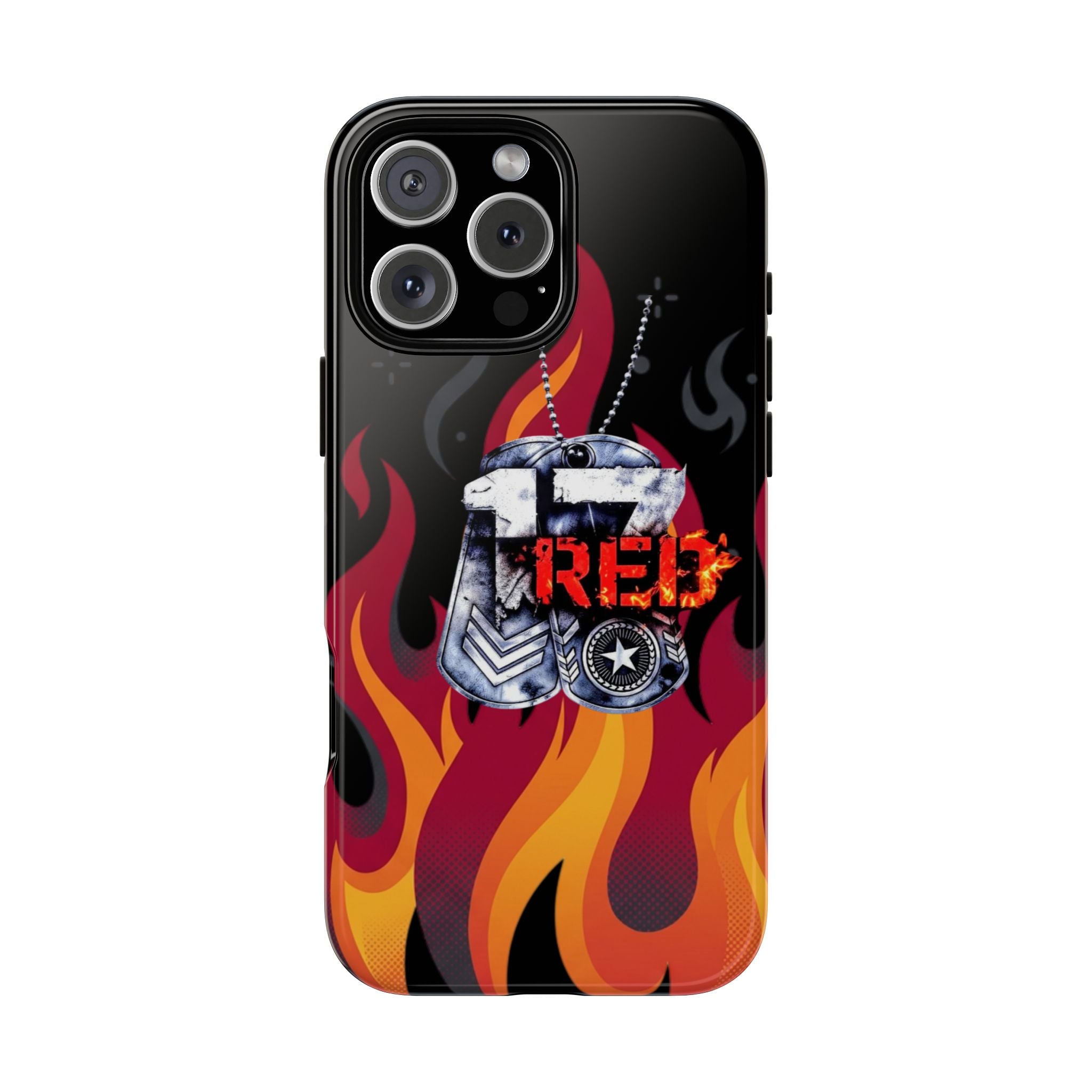 17RED with Flames Tough Cases – Rugged Dog Tag '13' Flame Graphic Phone Case (Military-Inspired)