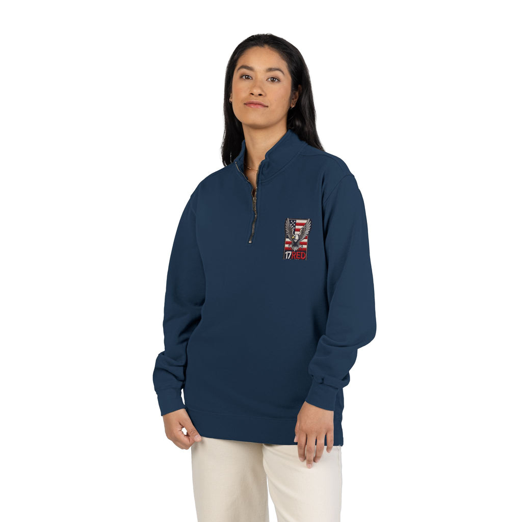 Patriotic Eagle Quarter-Zip Sweatshirt — American Flag 17RED Chest Logo