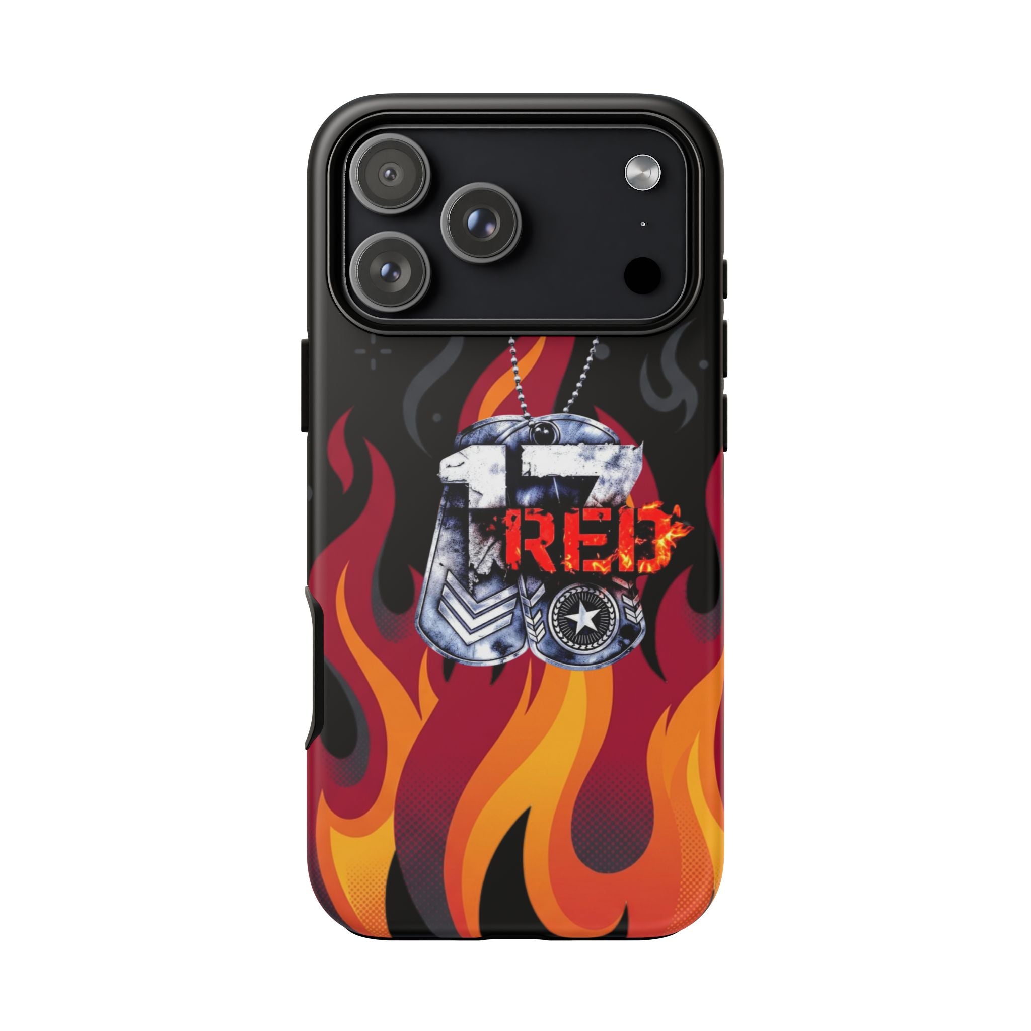 17RED with Flames Tough Cases – Rugged Dog Tag '13' Flame Graphic Phone Case (Military-Inspired)