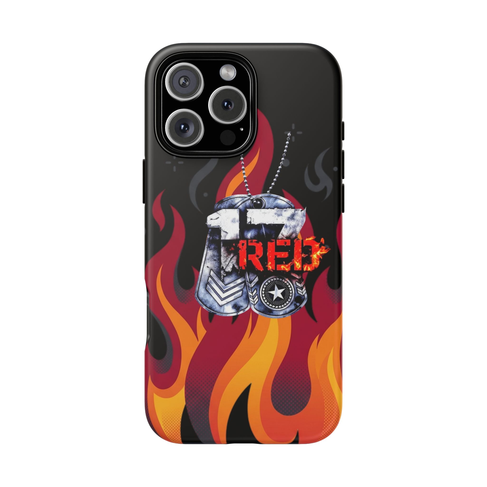 17RED with Flames Tough Cases – Rugged Dog Tag '13' Flame Graphic Phone Case (Military-Inspired)