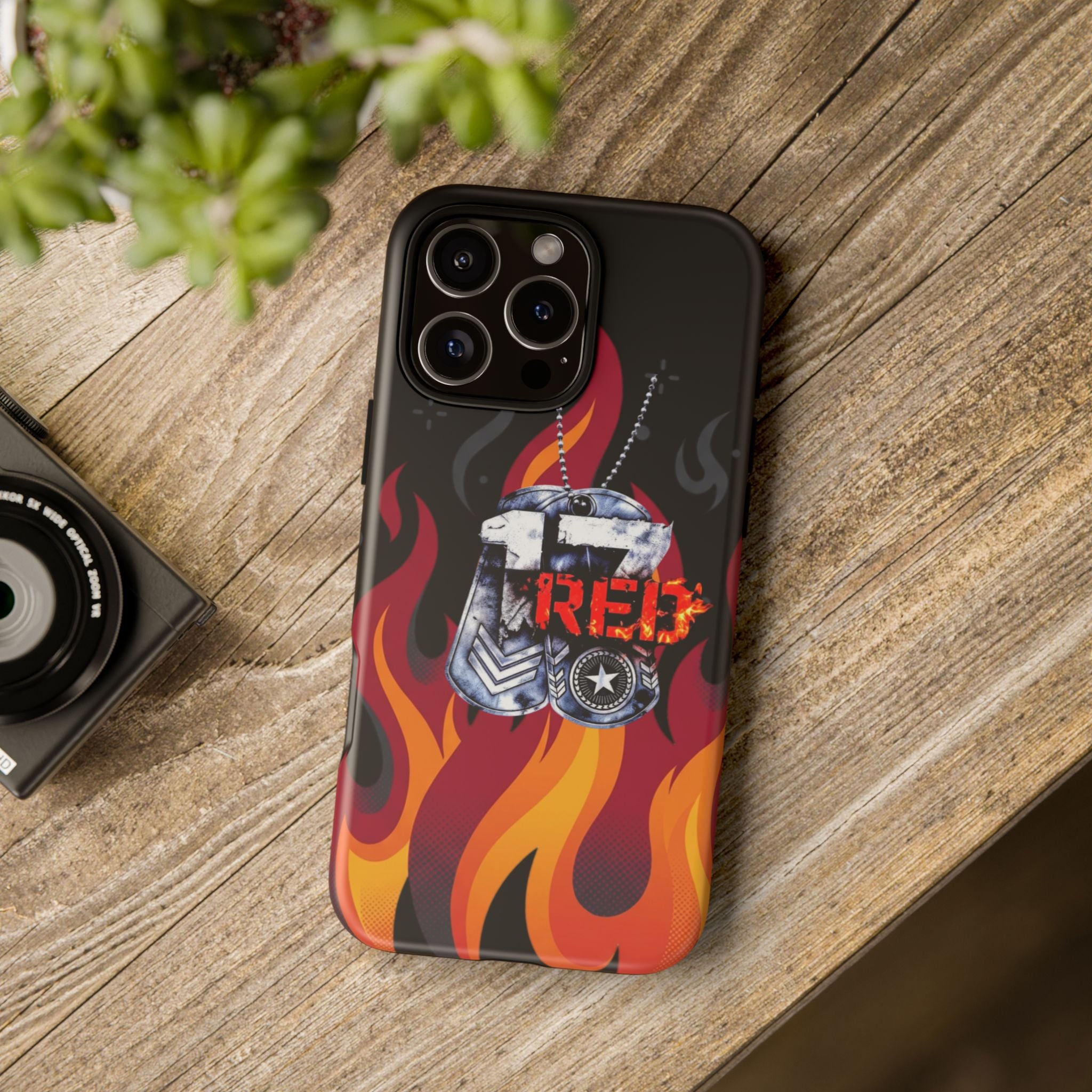 17RED with Flames Tough Cases – Rugged Dog Tag '13' Flame Graphic Phone Case (Military-Inspired)