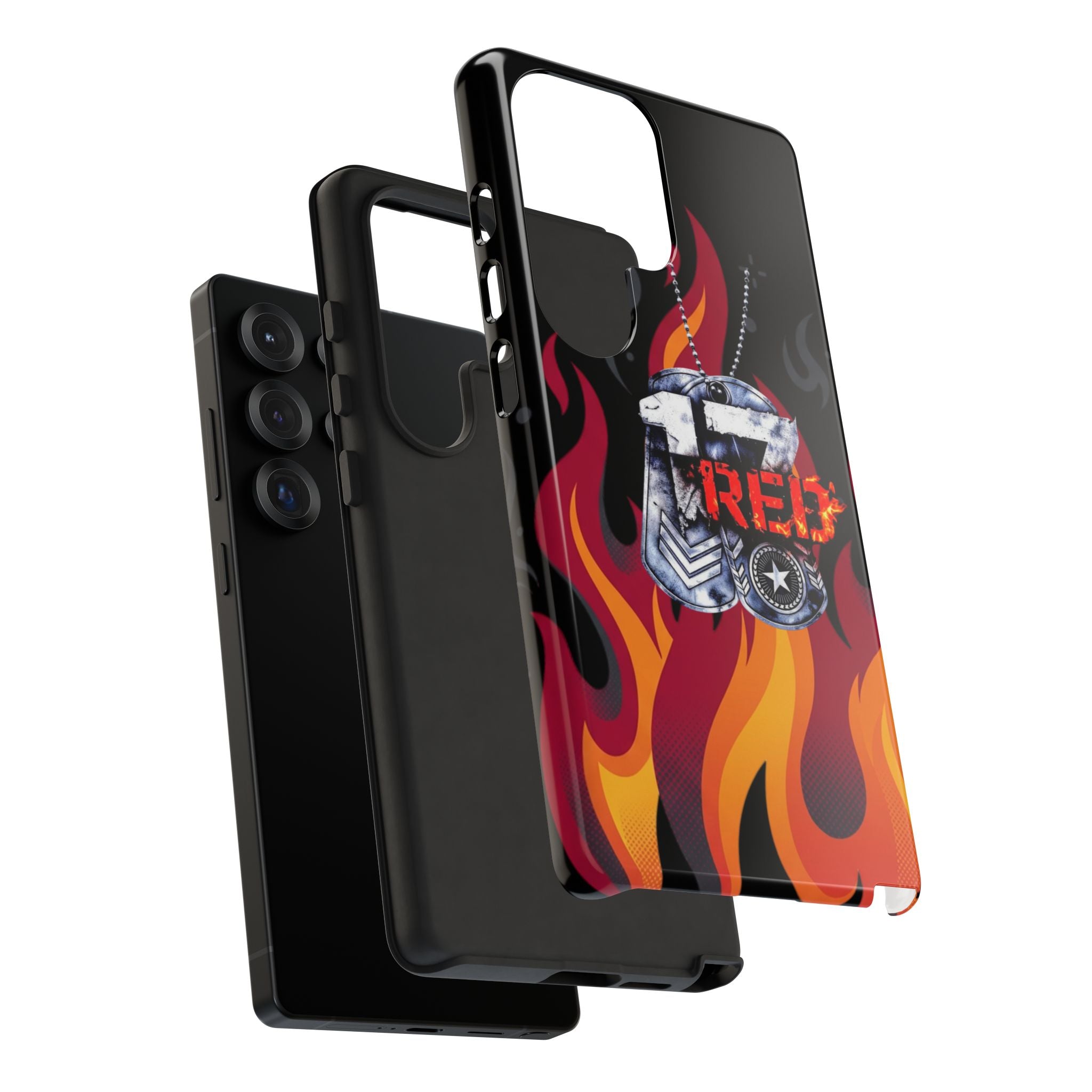 17RED with Flames Tough Cases – Rugged Dog Tag '13' Flame Graphic Phone Case (Military-Inspired)