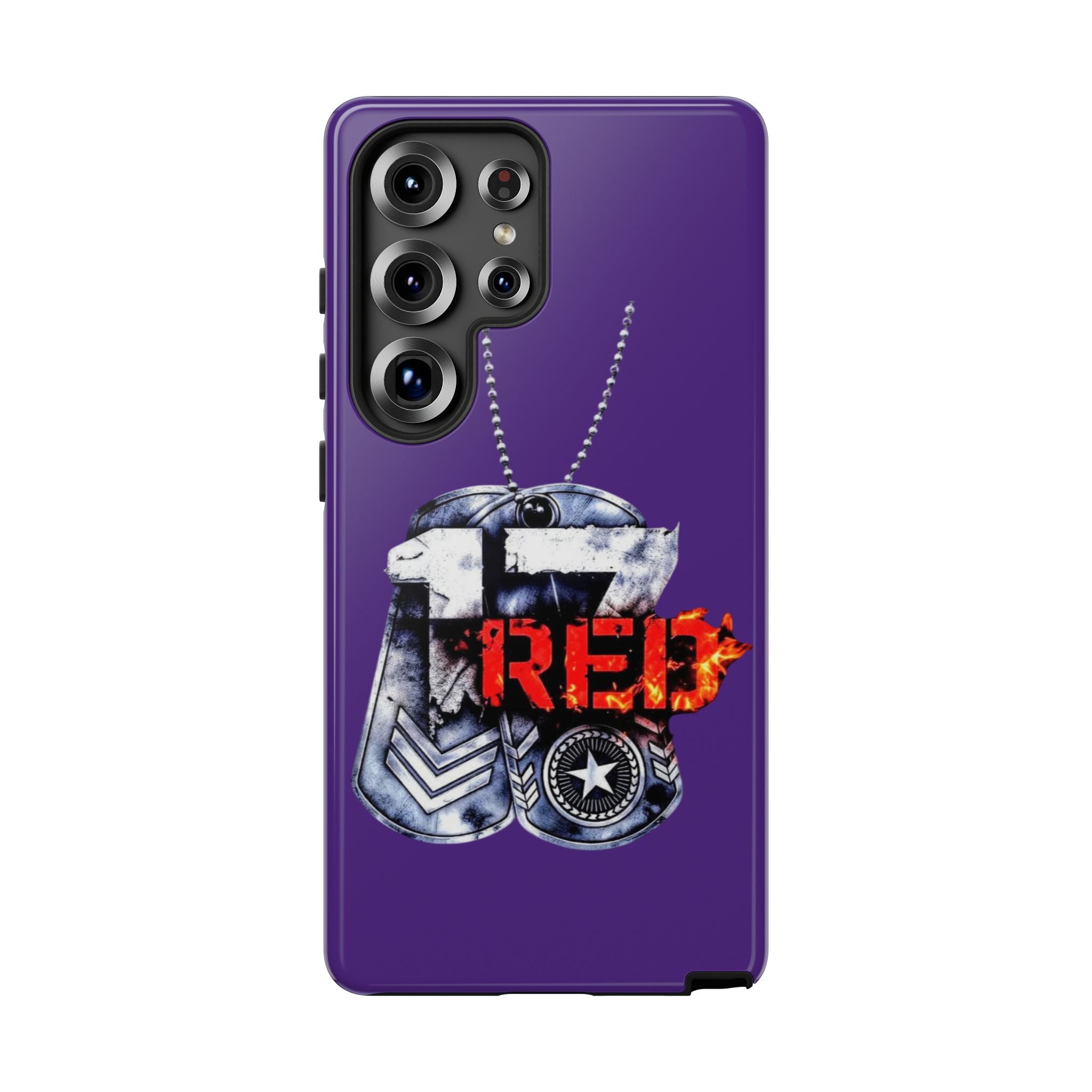 17RED Tough Cases – Rugged Dog Tag '13' Flame Graphic Phone Case (Military-Inspired)