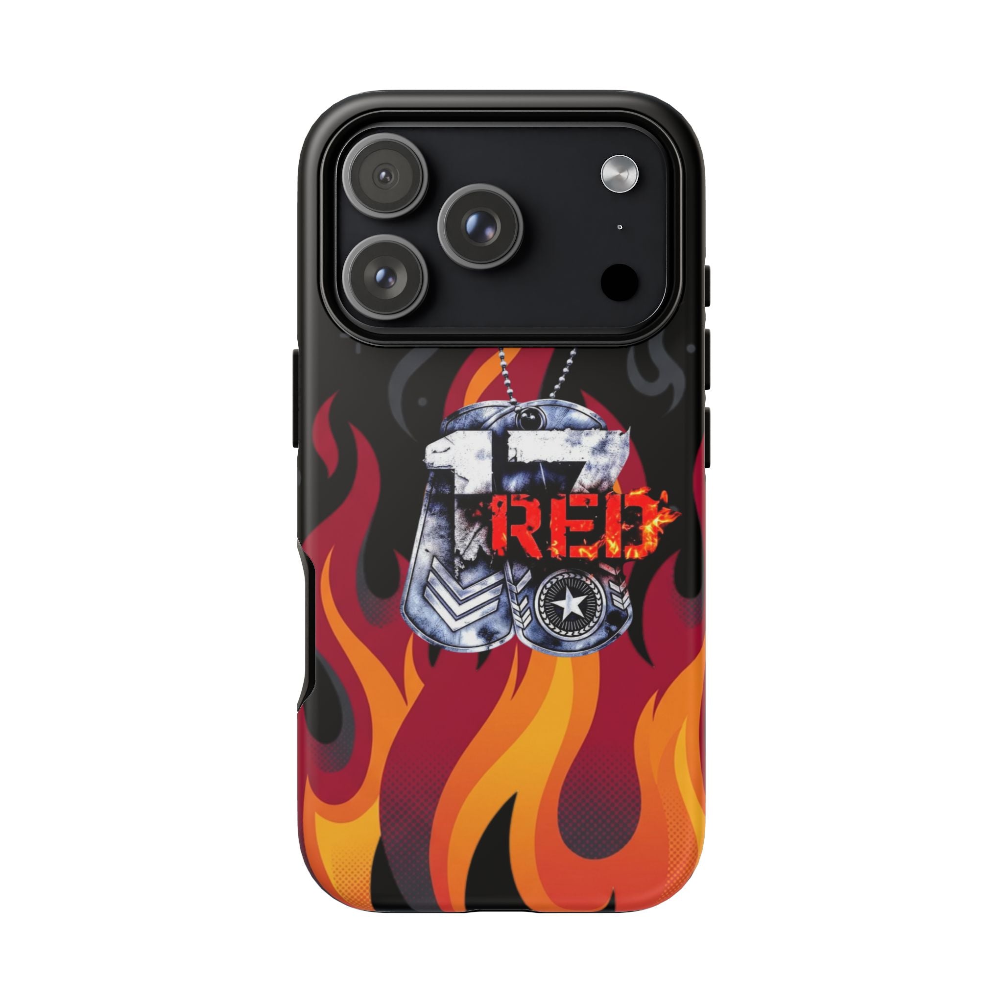 17RED with Flames Tough Cases – Rugged Dog Tag '13' Flame Graphic Phone Case (Military-Inspired)