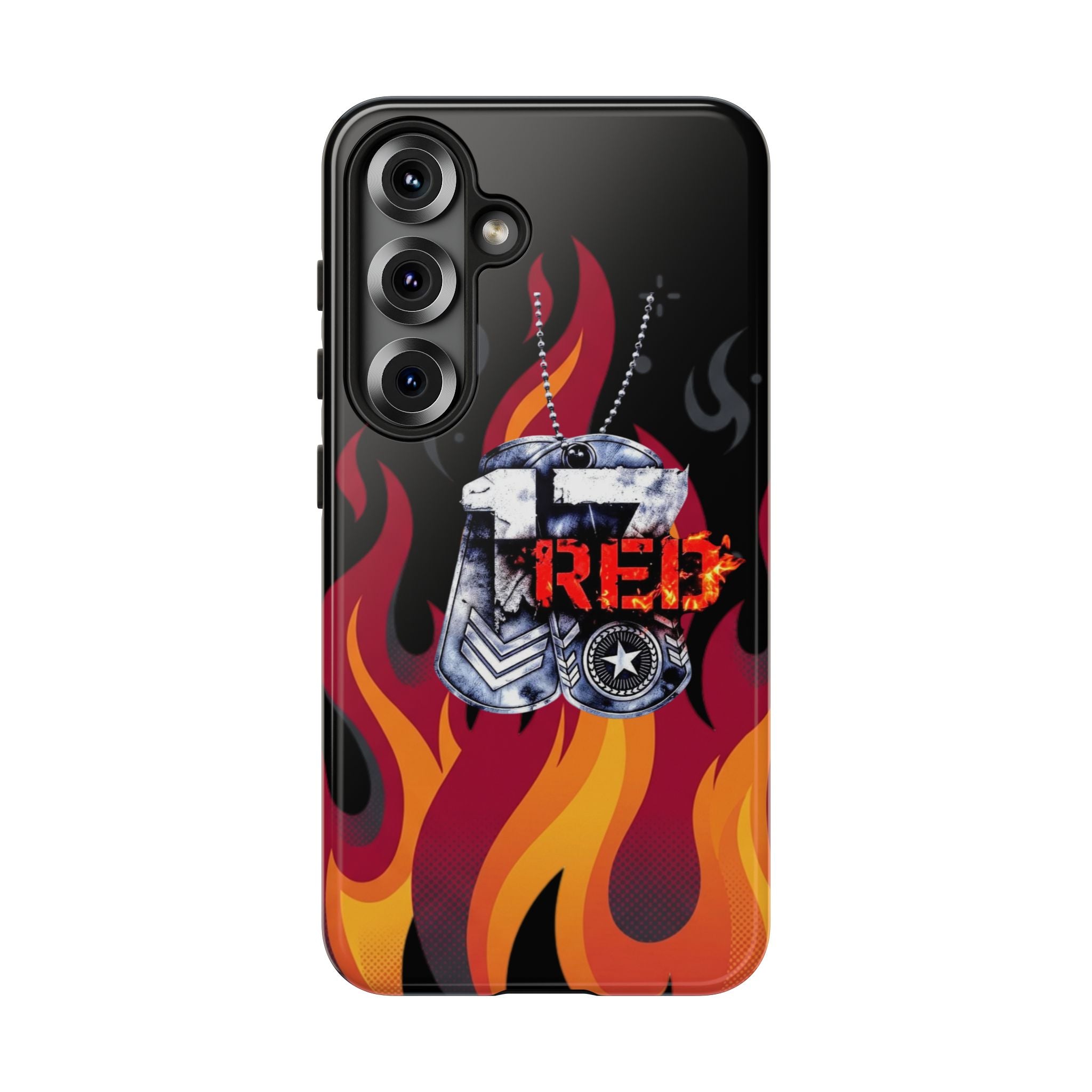 17RED with Flames Tough Cases – Rugged Dog Tag '13' Flame Graphic Phone Case (Military-Inspired)