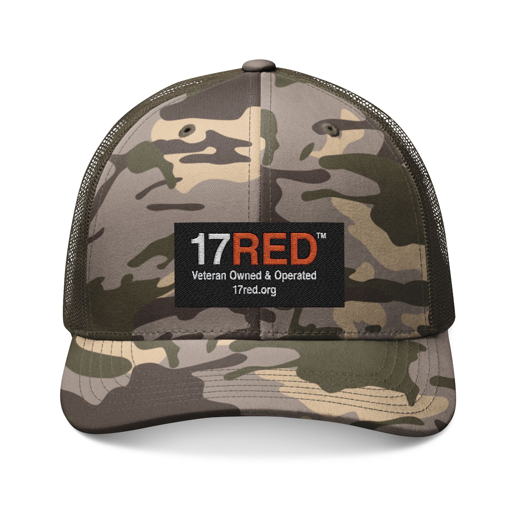 Camouflage Trucker Hat — Embroidered 17RED Veteran-Owned Patch
