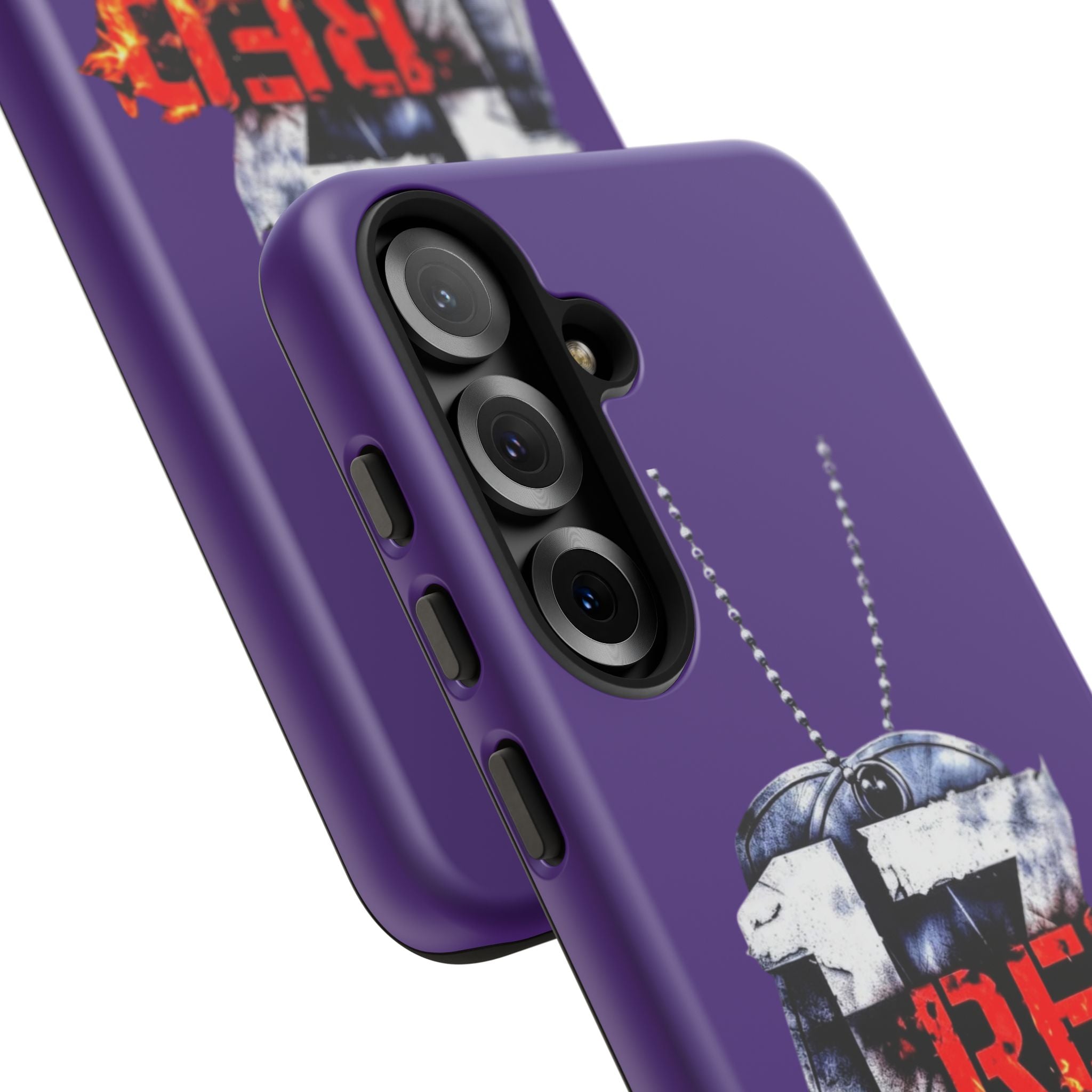 17RED Tough Cases – Rugged Dog Tag '13' Flame Graphic Phone Case (Military-Inspired)