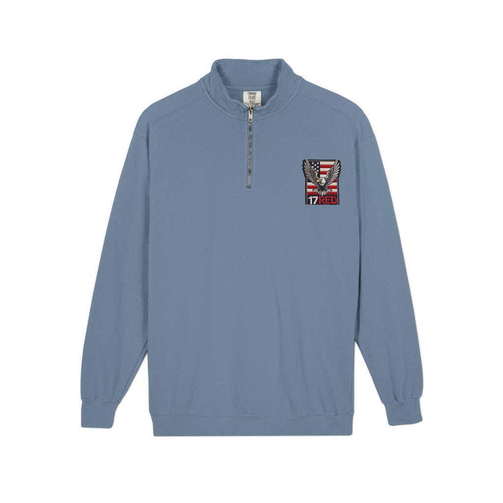 Patriotic Eagle Quarter-Zip Sweatshirt — American Flag 17RED Chest Logo