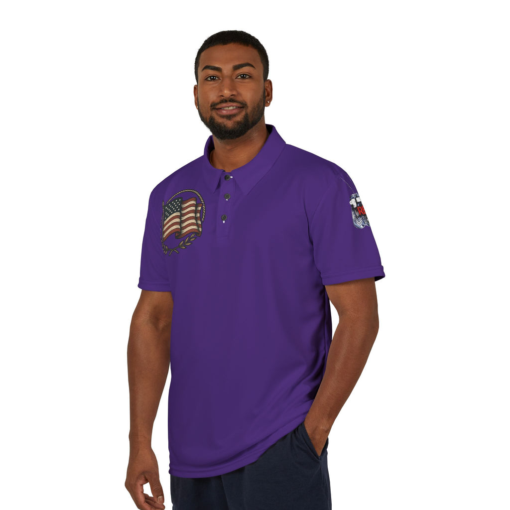 American Flag Polo Shirt - Patriotic Purple Short Sleeve Polo