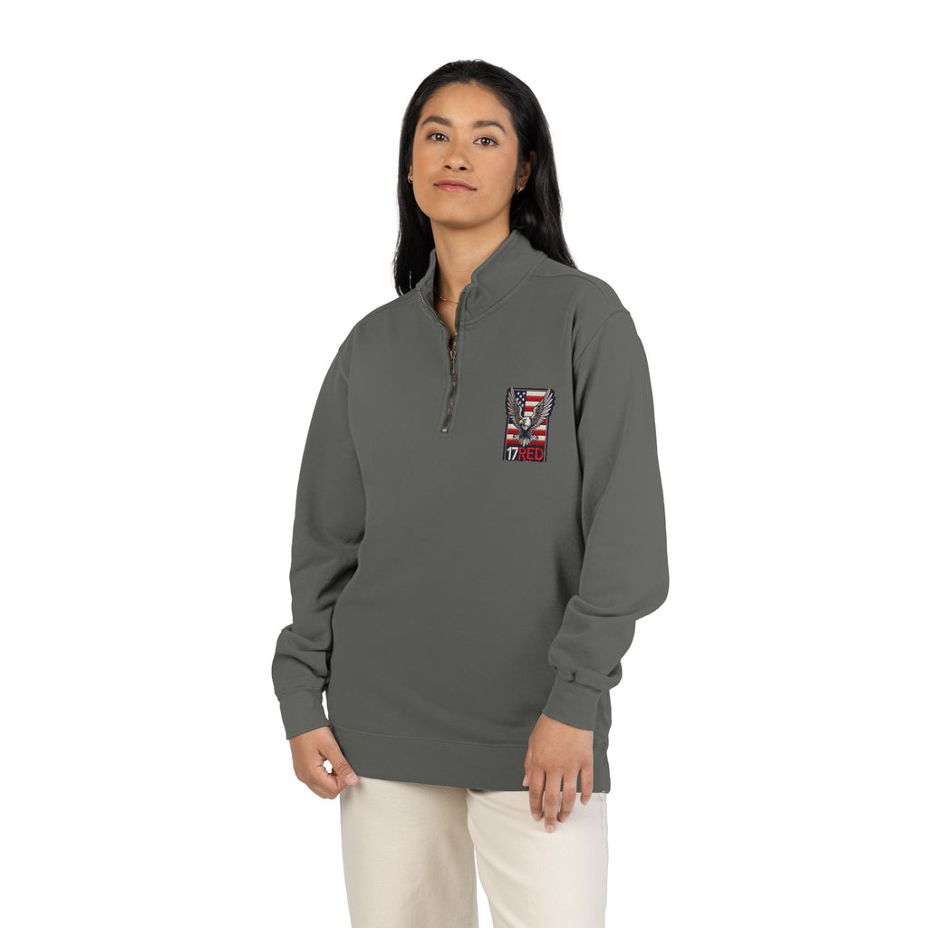 Patriotic Eagle Quarter-Zip Sweatshirt — American Flag 17RED Chest Logo