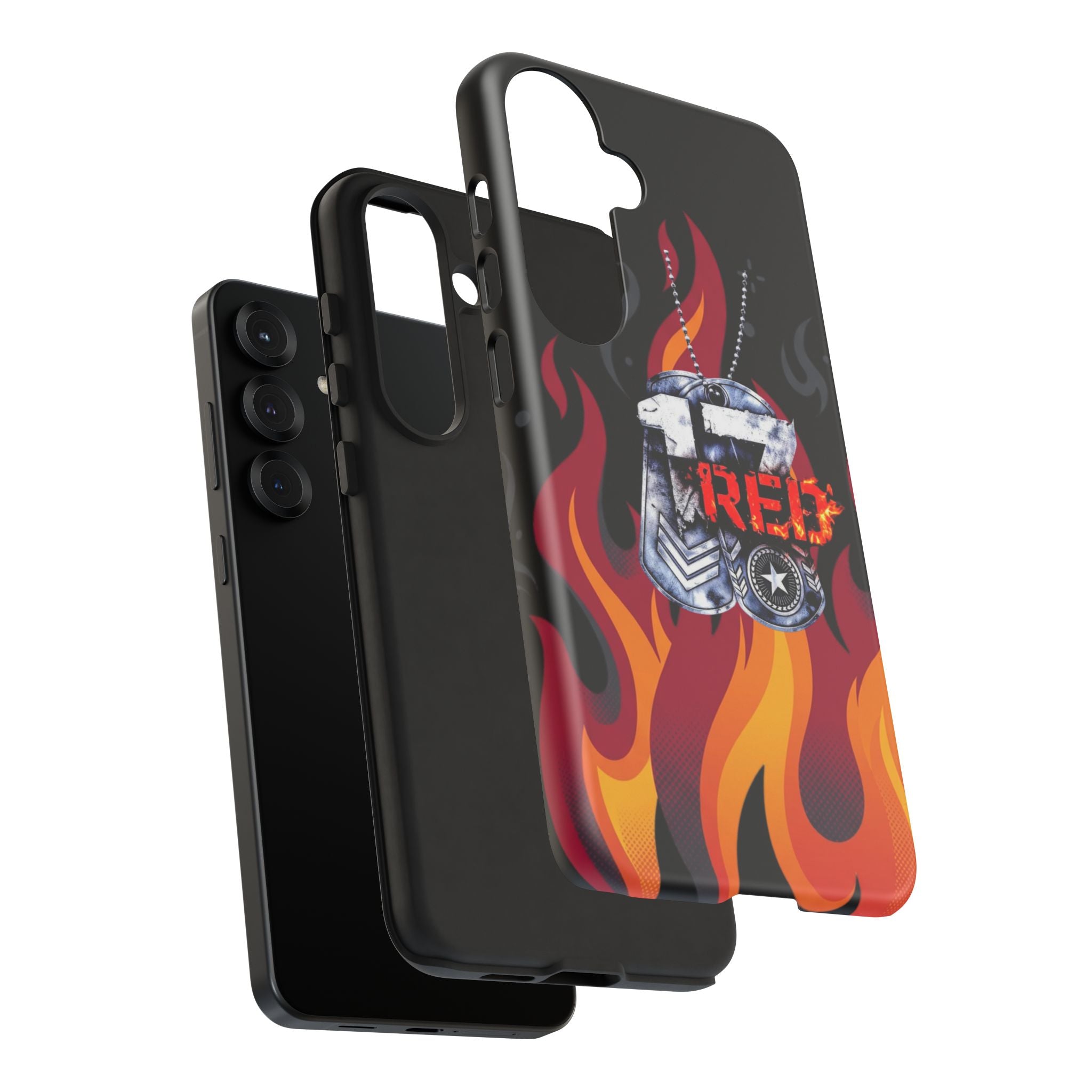 17RED with Flames Tough Cases – Rugged Dog Tag '13' Flame Graphic Phone Case (Military-Inspired)