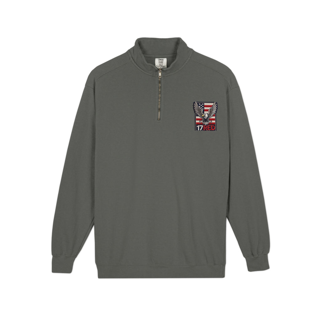 Patriotic Eagle Quarter-Zip Sweatshirt — American Flag 17RED Chest Logo