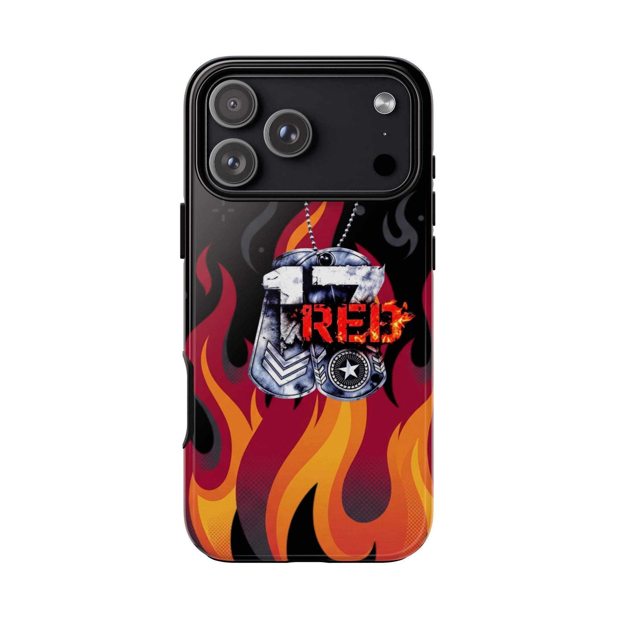 17RED with Flames Tough Cases – Rugged Dog Tag '13' Flame Graphic Phone Case (Military-Inspired)