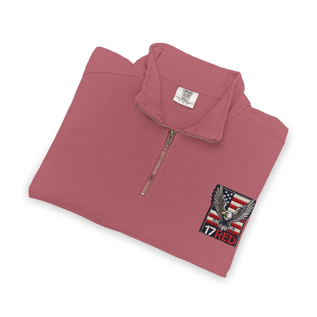 Patriotic Eagle Quarter-Zip Sweatshirt — American Flag 17RED Chest Logo