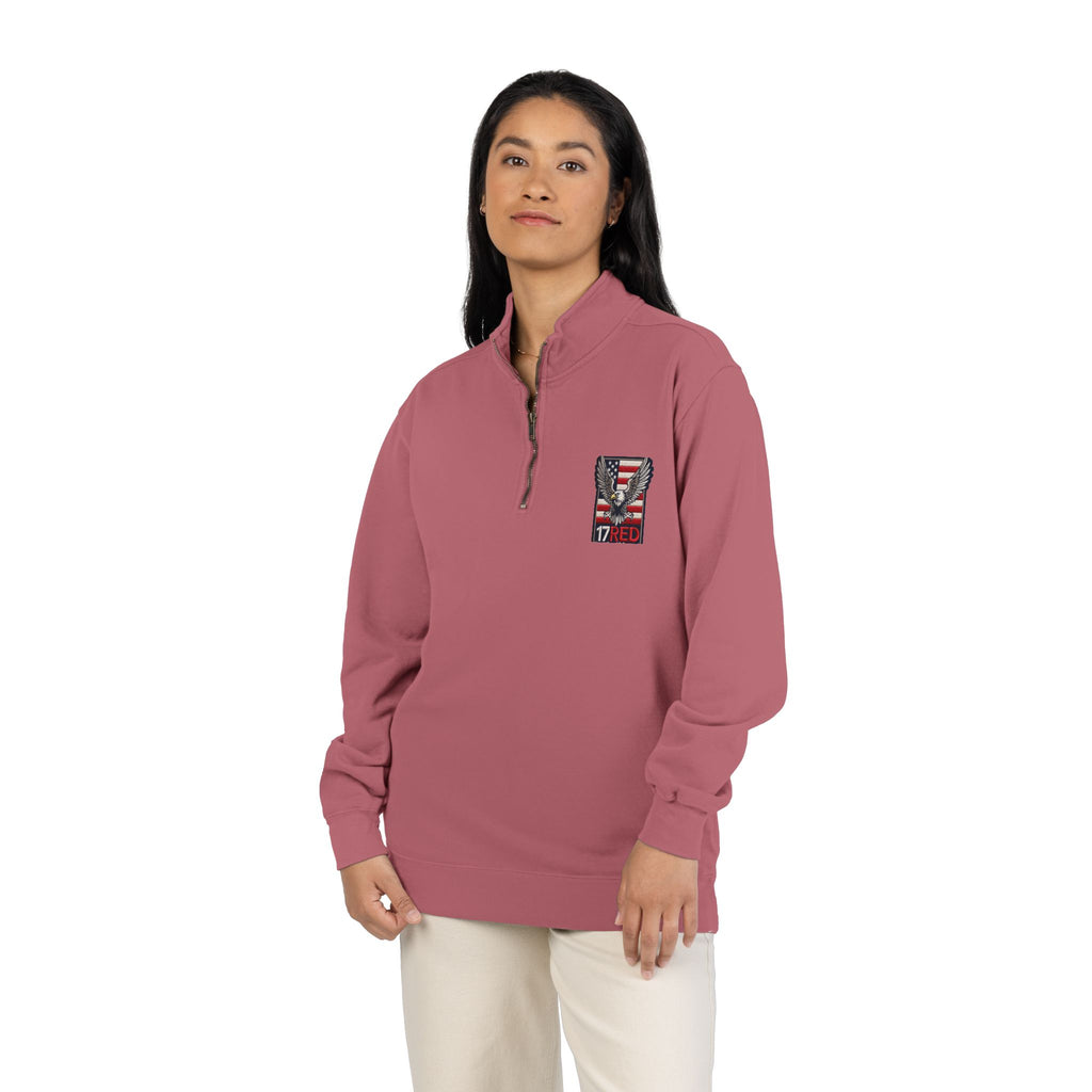 Patriotic Eagle Quarter-Zip Sweatshirt — American Flag 17RED Chest Logo