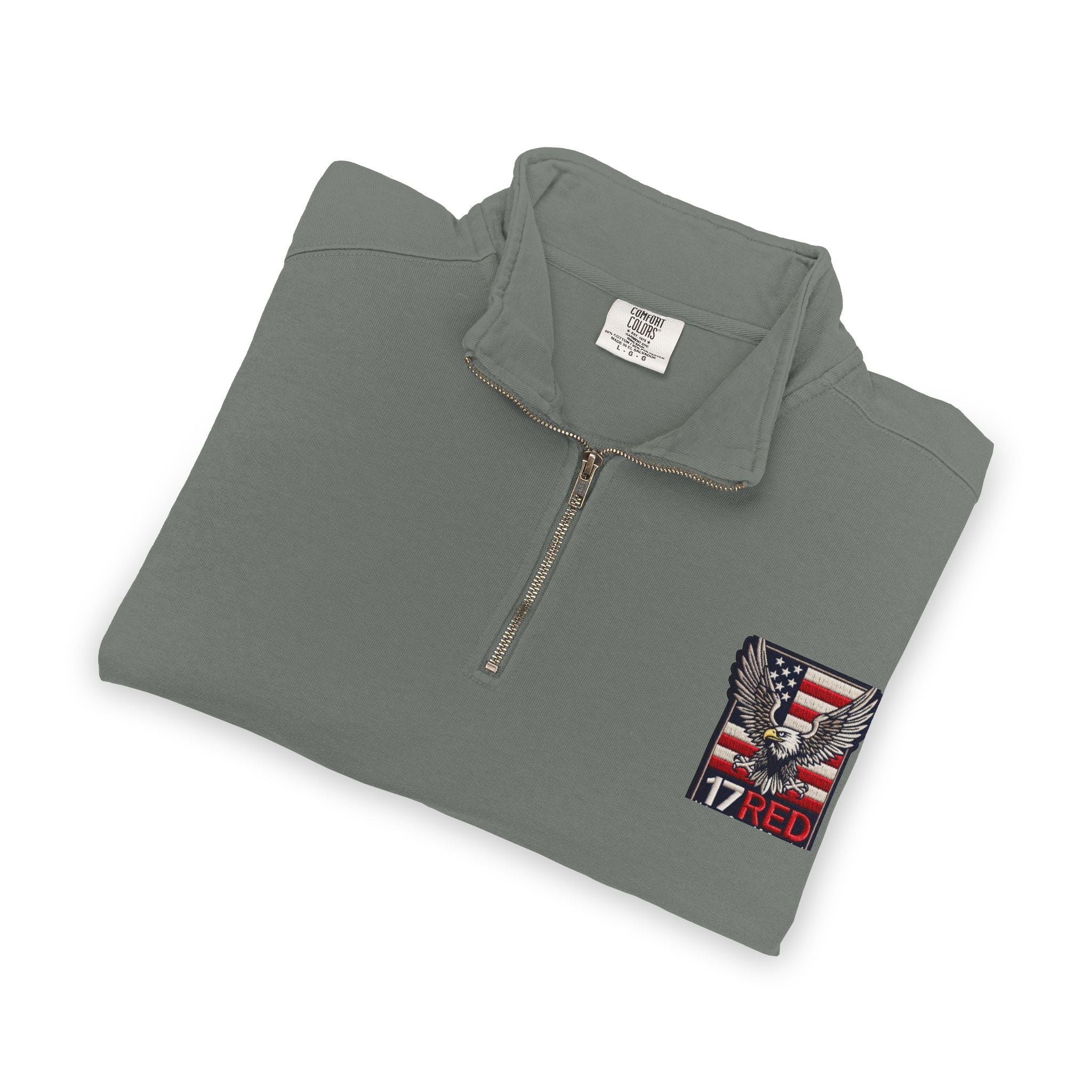 Patriotic Eagle Quarter-Zip Sweatshirt — American Flag 17RED Chest Logo