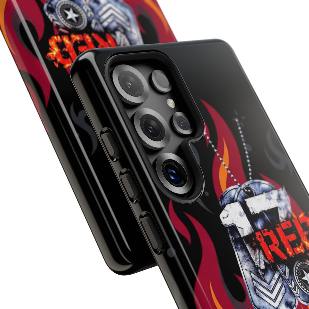 17RED with Flames Tough Cases – Rugged Dog Tag '13' Flame Graphic Phone Case (Military-Inspired)
