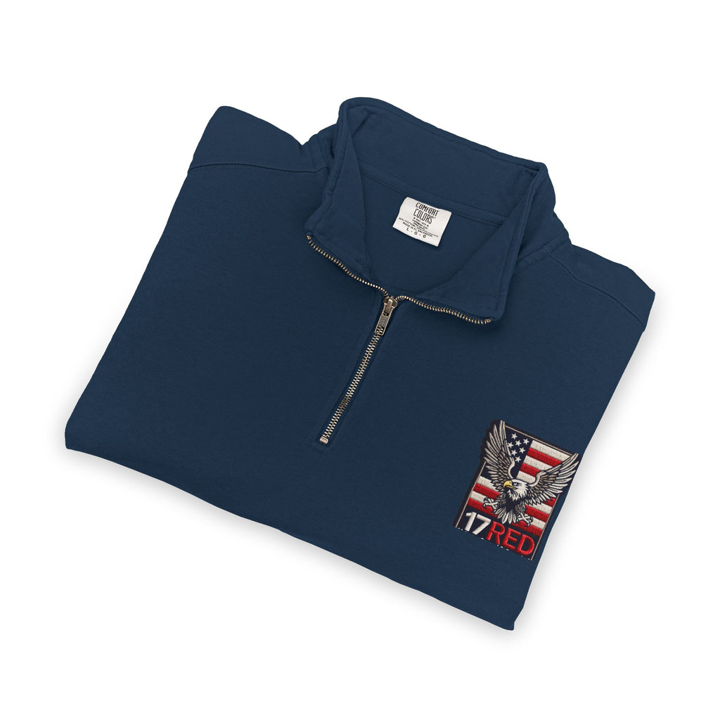 Patriotic Eagle Quarter-Zip Sweatshirt — American Flag 17RED Chest Logo