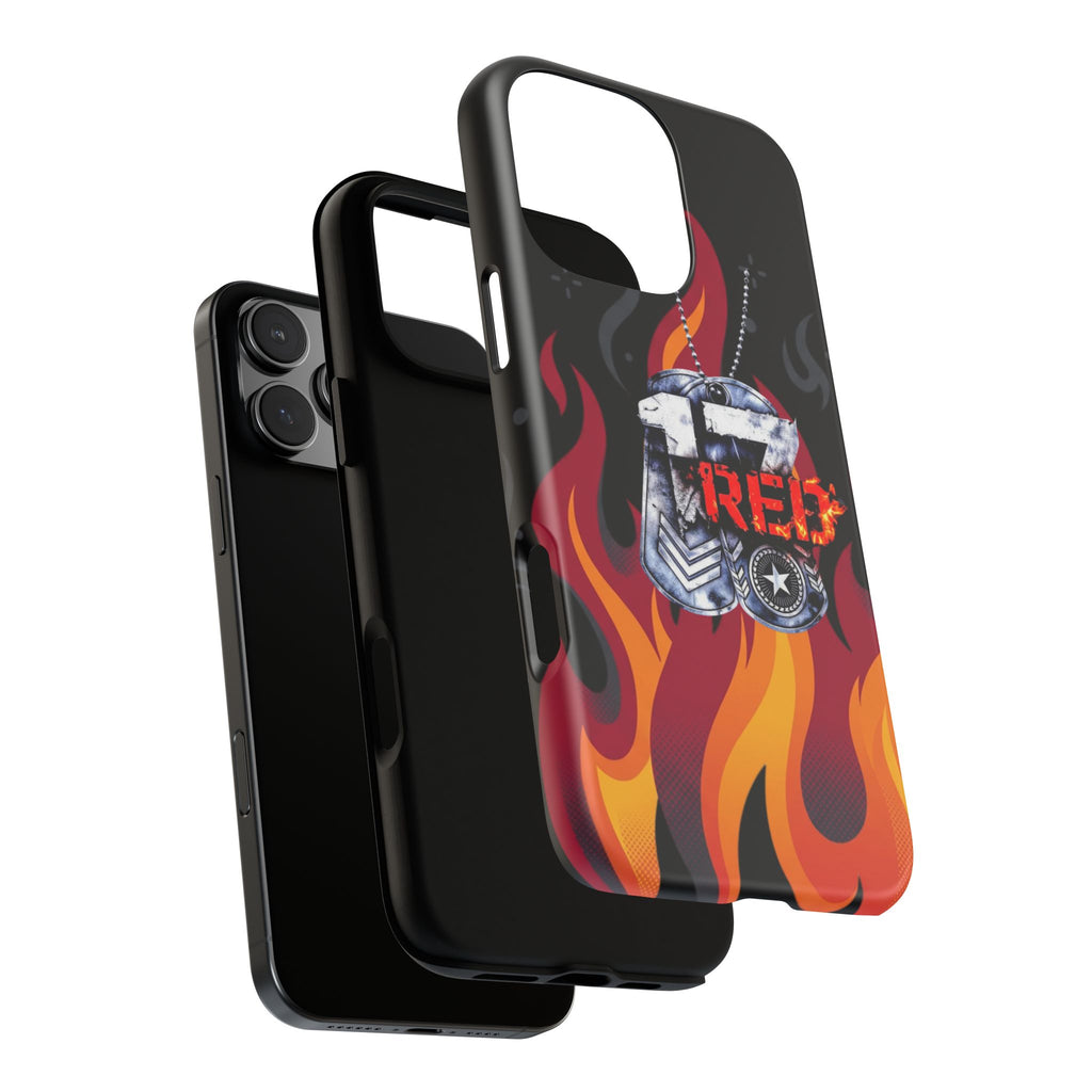 17RED with Flames Tough Cases – Rugged Dog Tag '13' Flame Graphic Phone Case (Military-Inspired)