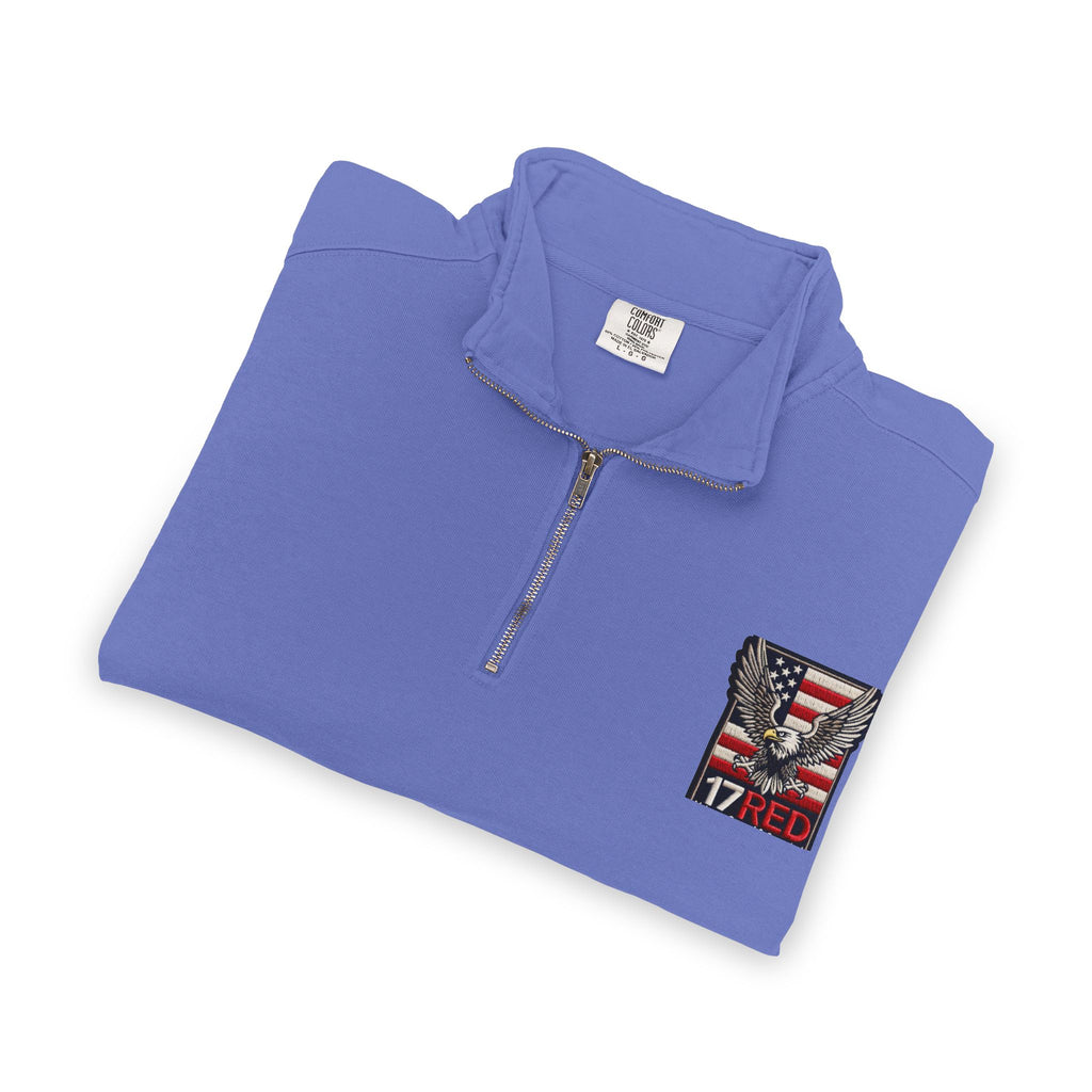 Patriotic Eagle Quarter-Zip Sweatshirt — American Flag 17RED Chest Logo