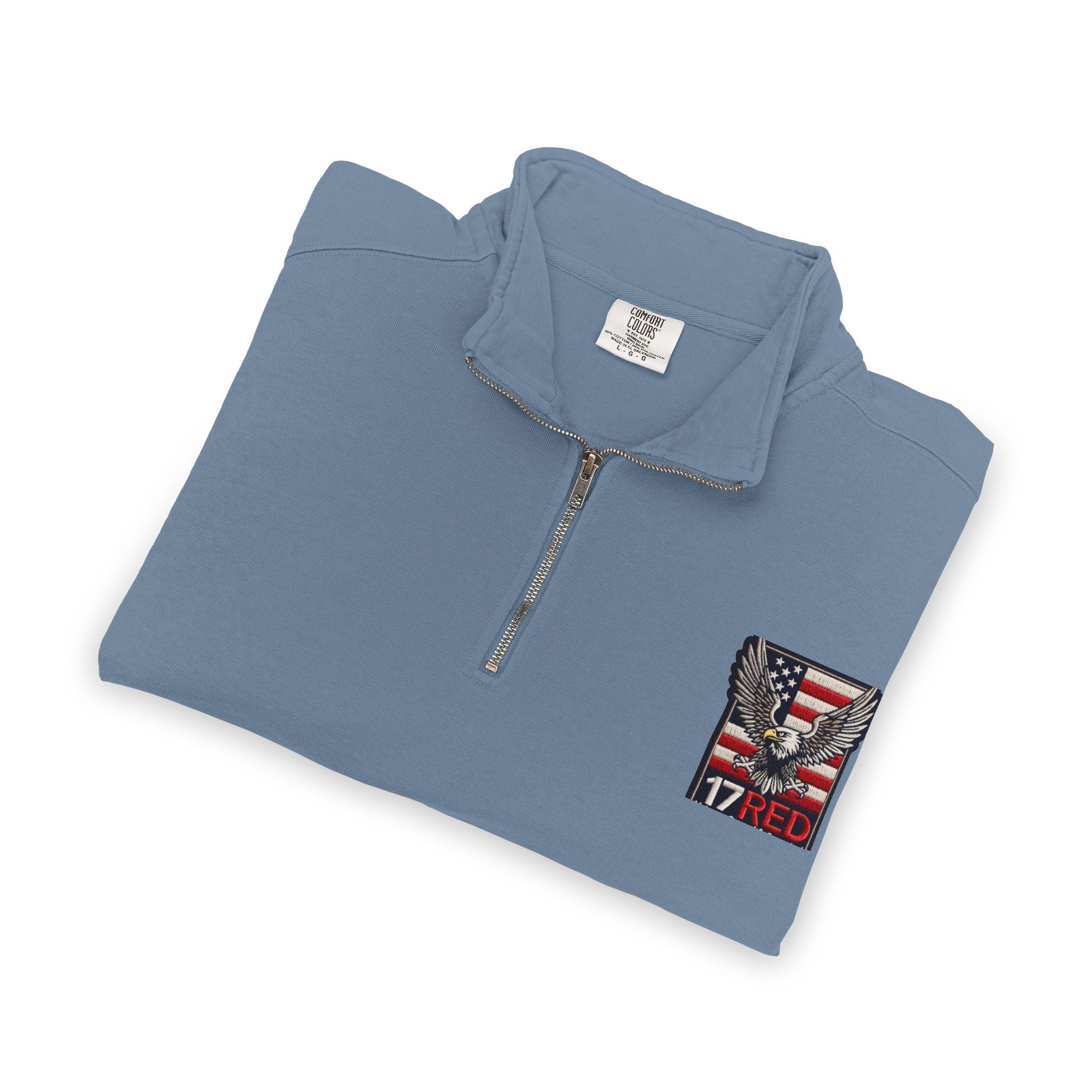 Patriotic Eagle Quarter-Zip Sweatshirt — American Flag 17RED Chest Logo