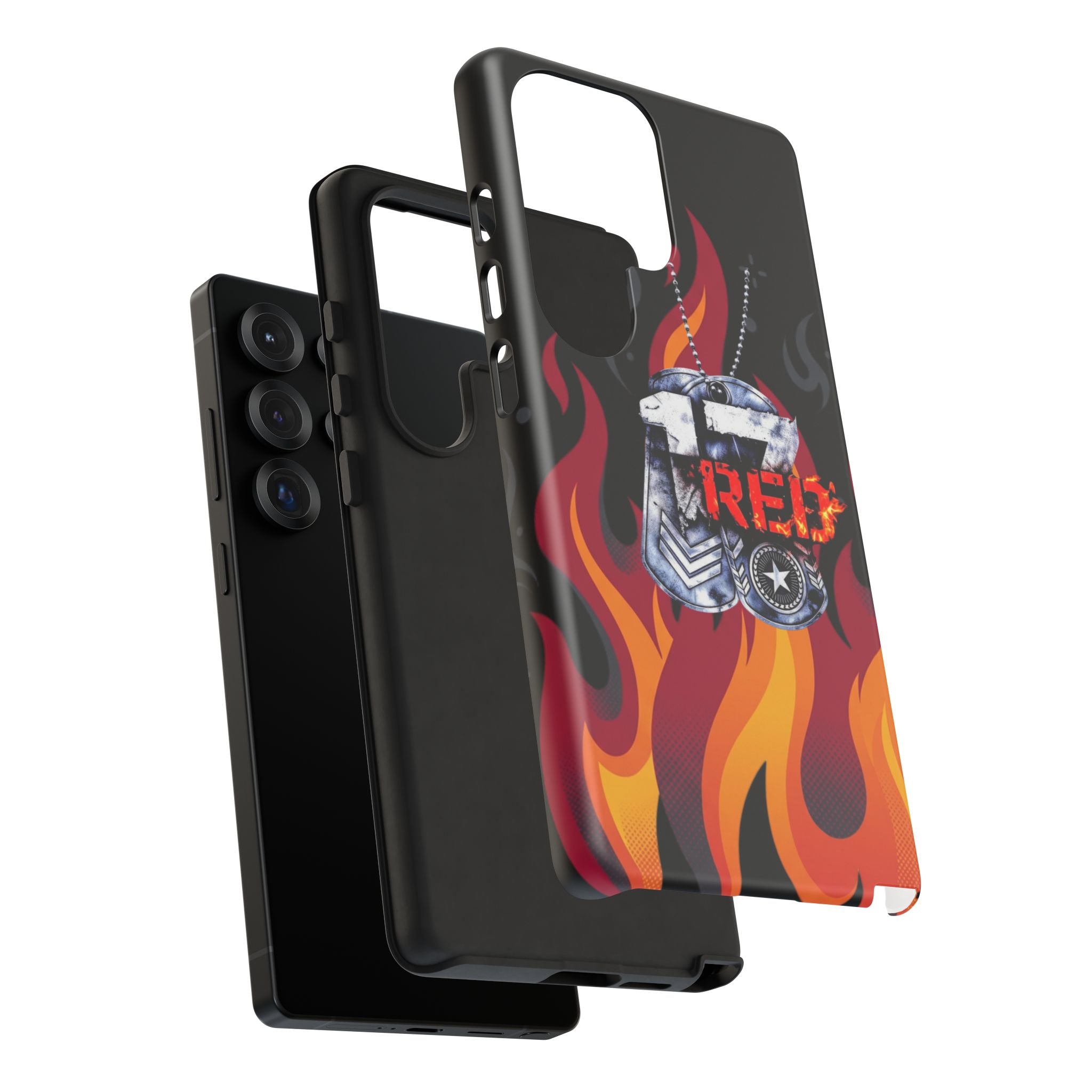 17RED with Flames Tough Cases – Rugged Dog Tag '13' Flame Graphic Phone Case (Military-Inspired)