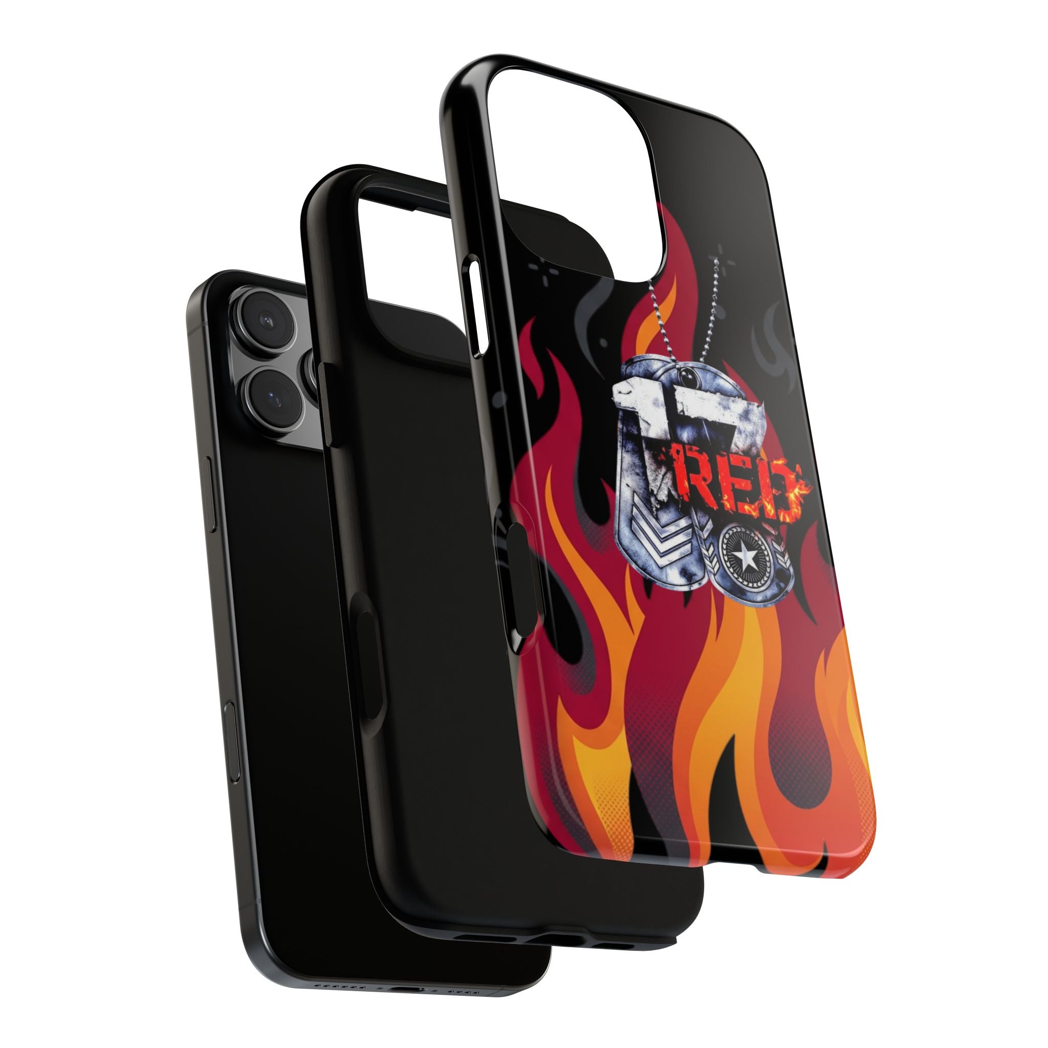 17RED with Flames Tough Cases – Rugged Dog Tag '13' Flame Graphic Phone Case (Military-Inspired)