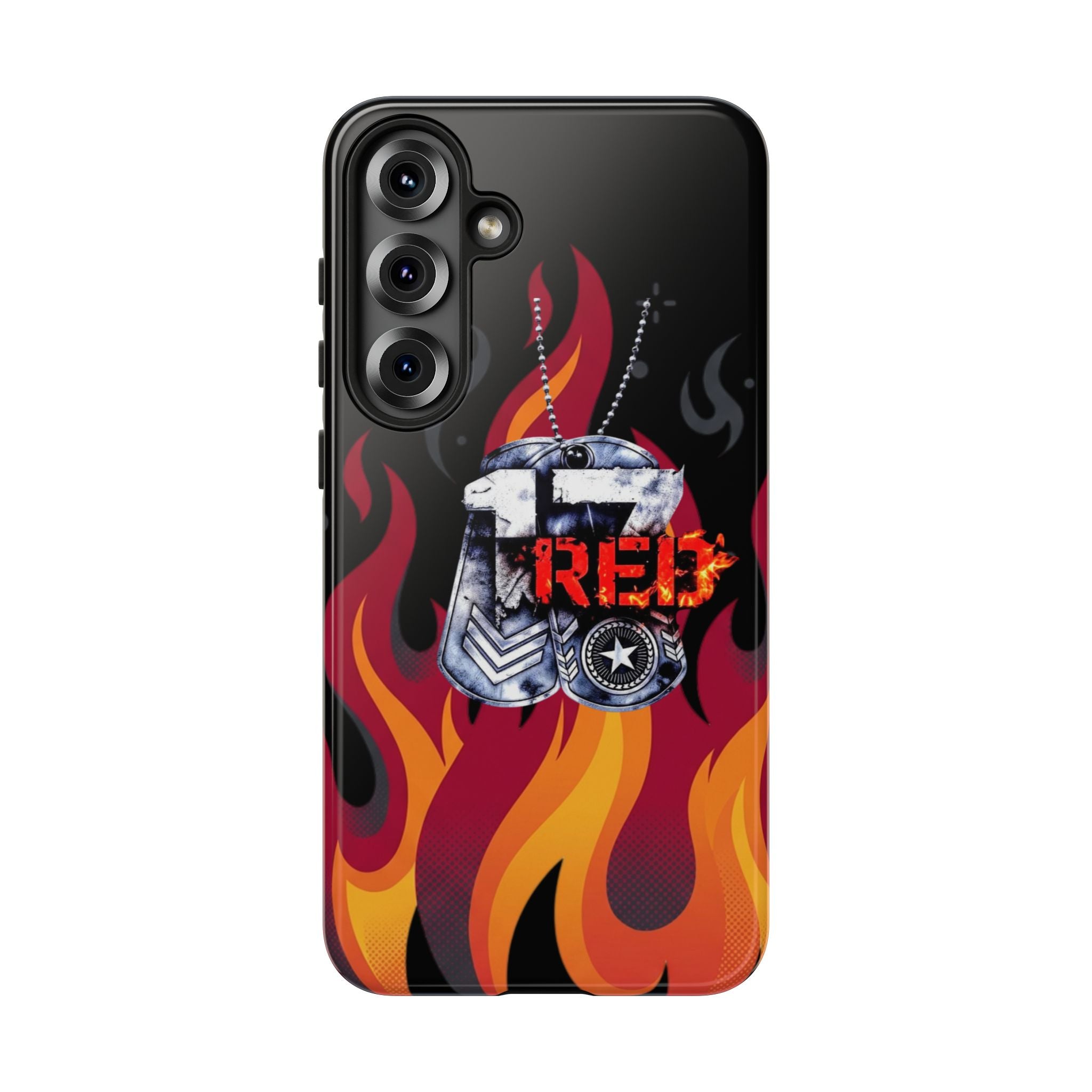 17RED with Flames Tough Cases – Rugged Dog Tag '13' Flame Graphic Phone Case (Military-Inspired)