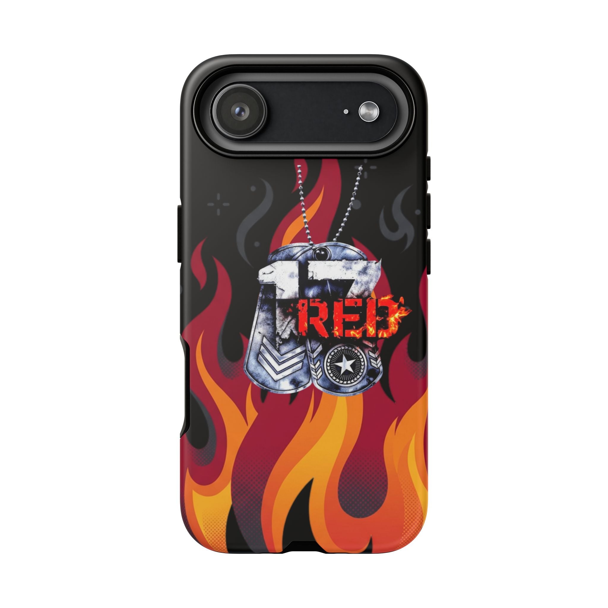 17RED with Flames Tough Cases – Rugged Dog Tag '13' Flame Graphic Phone Case (Military-Inspired)
