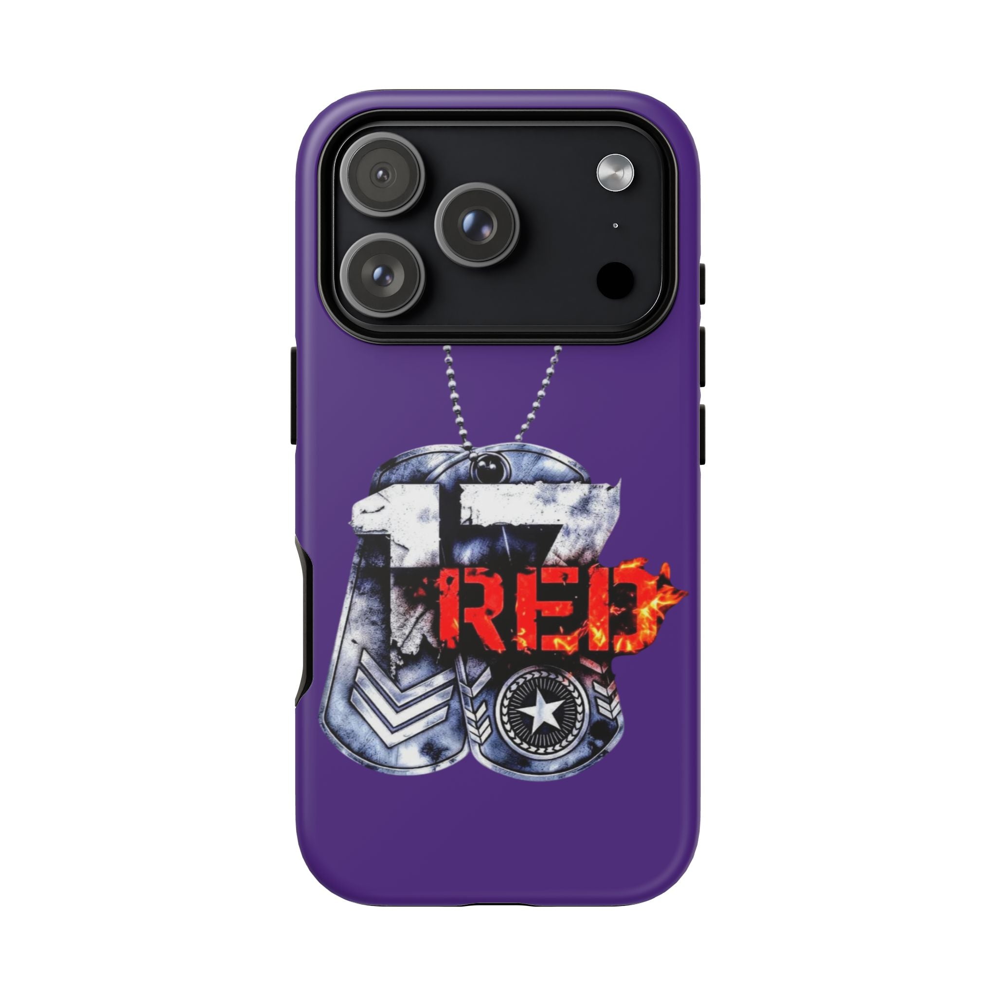 17RED Tough Cases – Rugged Dog Tag '13' Flame Graphic Phone Case (Military-Inspired)