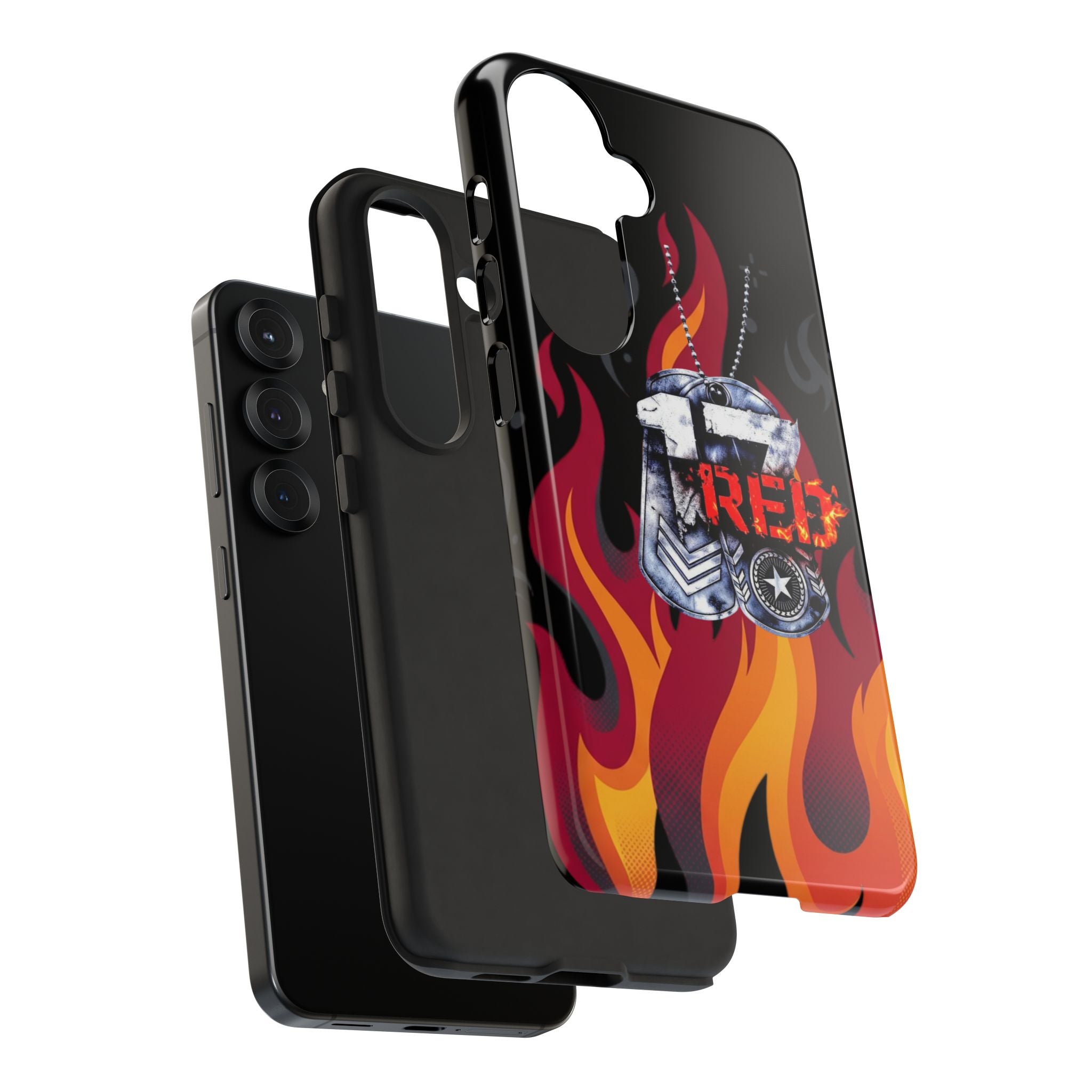 17RED with Flames Tough Cases – Rugged Dog Tag '13' Flame Graphic Phone Case (Military-Inspired)