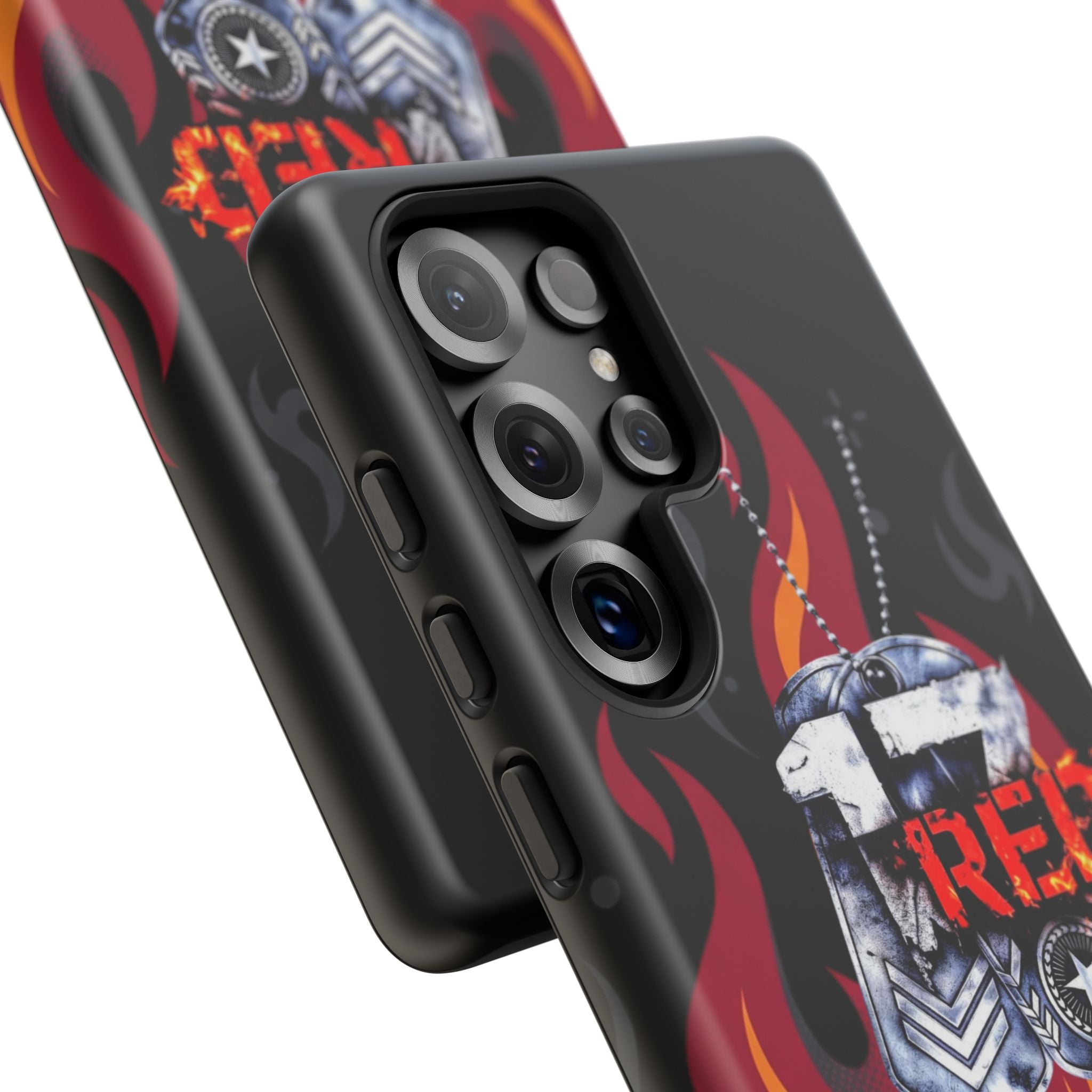 17RED with Flames Tough Cases – Rugged Dog Tag '13' Flame Graphic Phone Case (Military-Inspired)