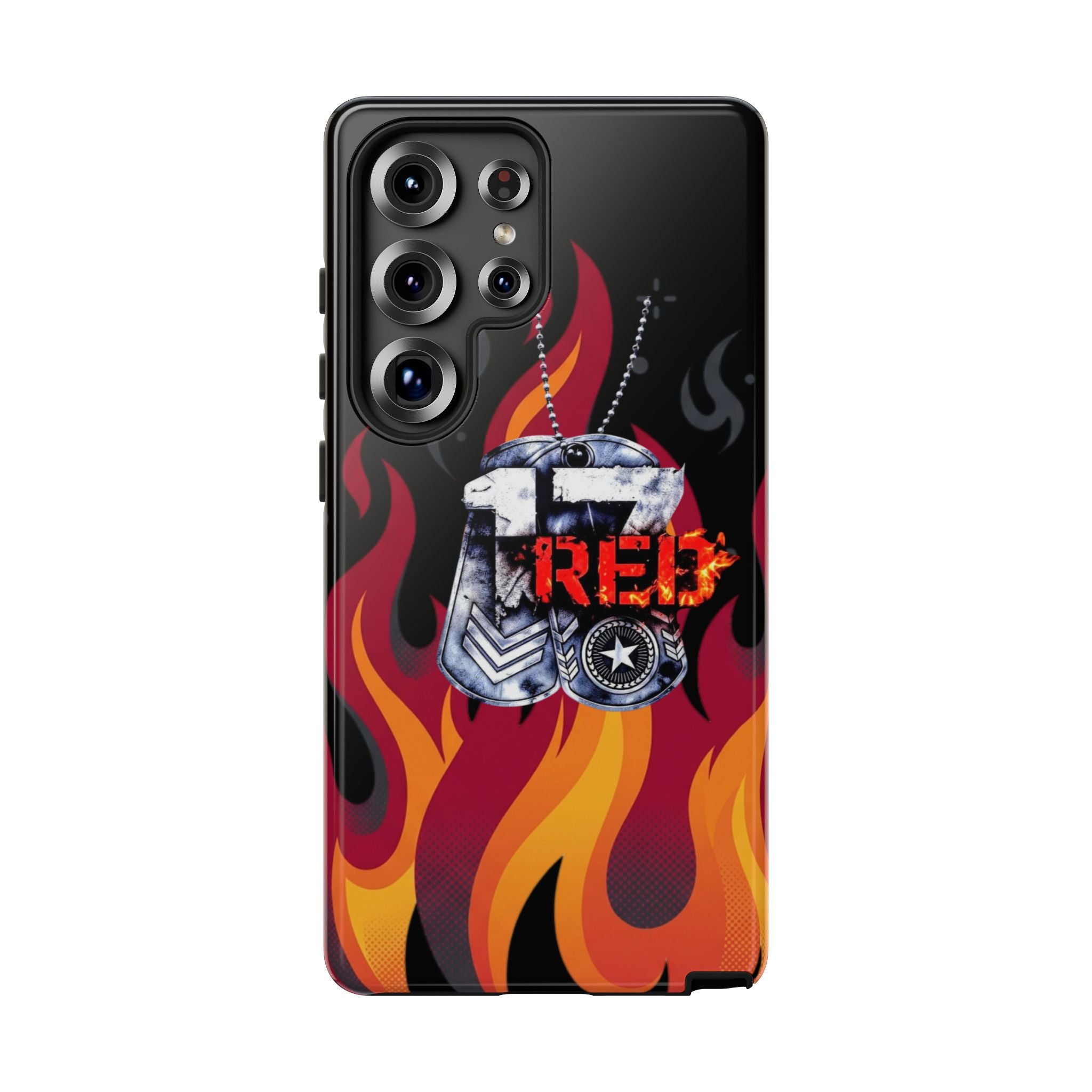 17RED with Flames Tough Cases – Rugged Dog Tag '13' Flame Graphic Phone Case (Military-Inspired)