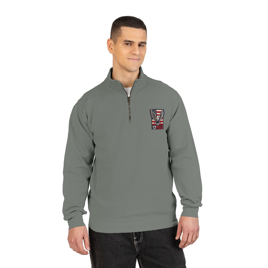 Patriotic Eagle Quarter-Zip Sweatshirt — American Flag 17RED Chest Logo