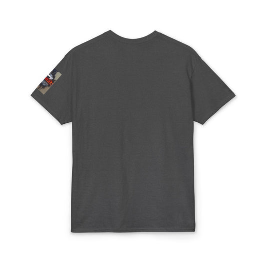 We Build We Fight Bulldozer T-Shirt — Construction Worker Hardhat Design