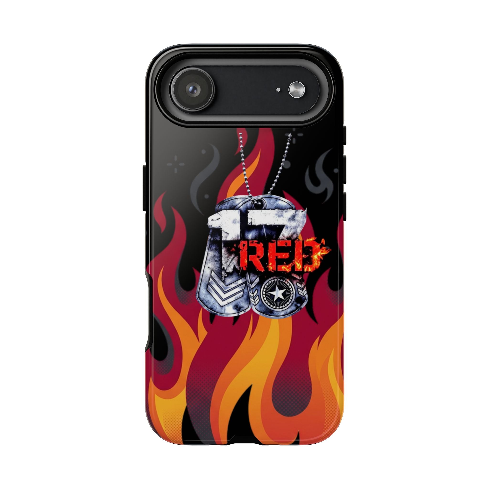 17RED with Flames Tough Cases – Rugged Dog Tag '13' Flame Graphic Phone Case (Military-Inspired)