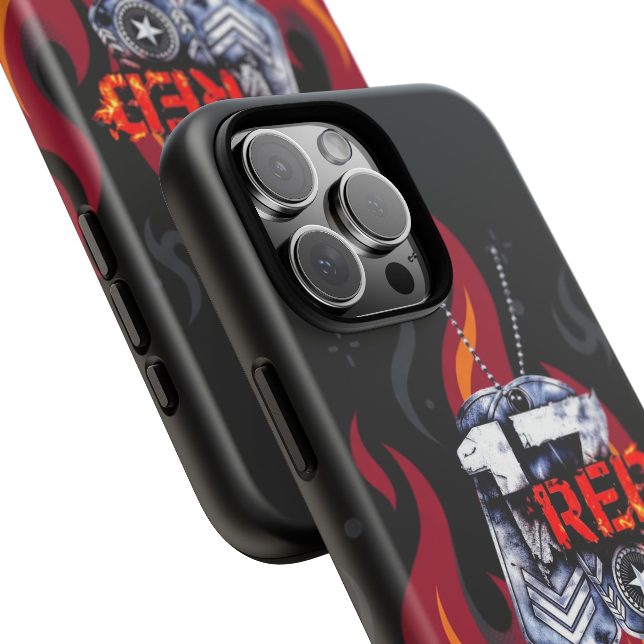 17RED with Flames Tough Cases – Rugged Dog Tag '13' Flame Graphic Phone Case (Military-Inspired)