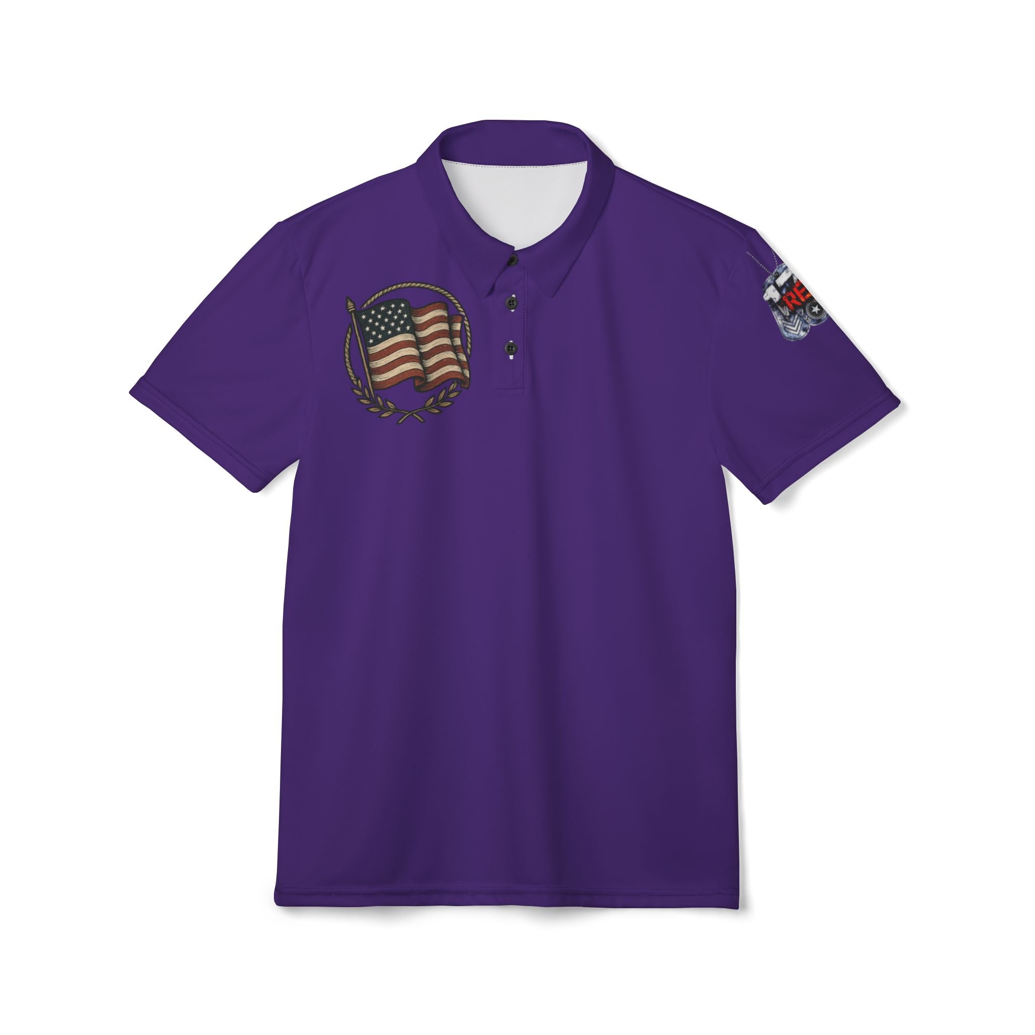 American Flag Polo Shirt - Patriotic Purple Short Sleeve Polo