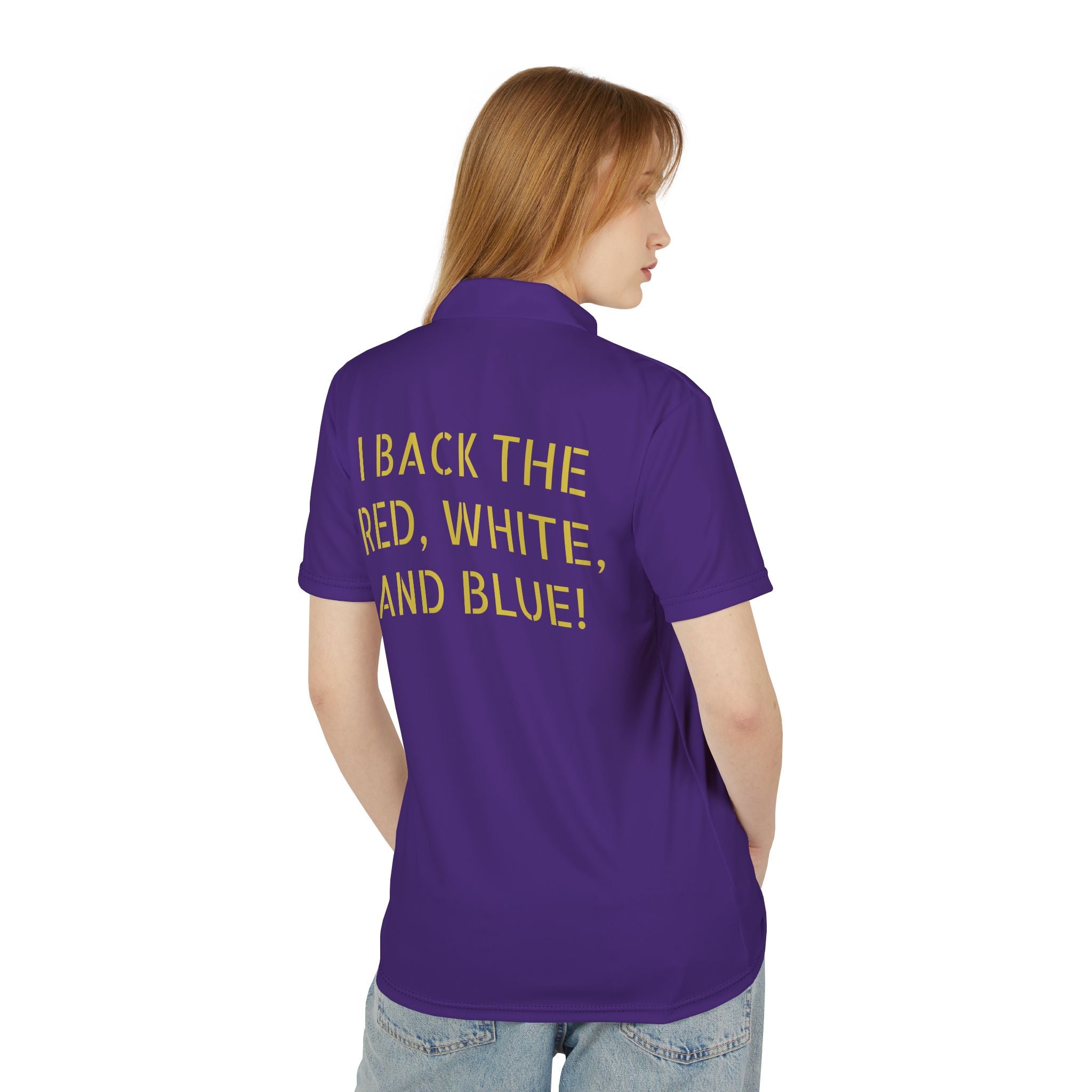 American Flag Polo Shirt - Patriotic Purple Short Sleeve Polo