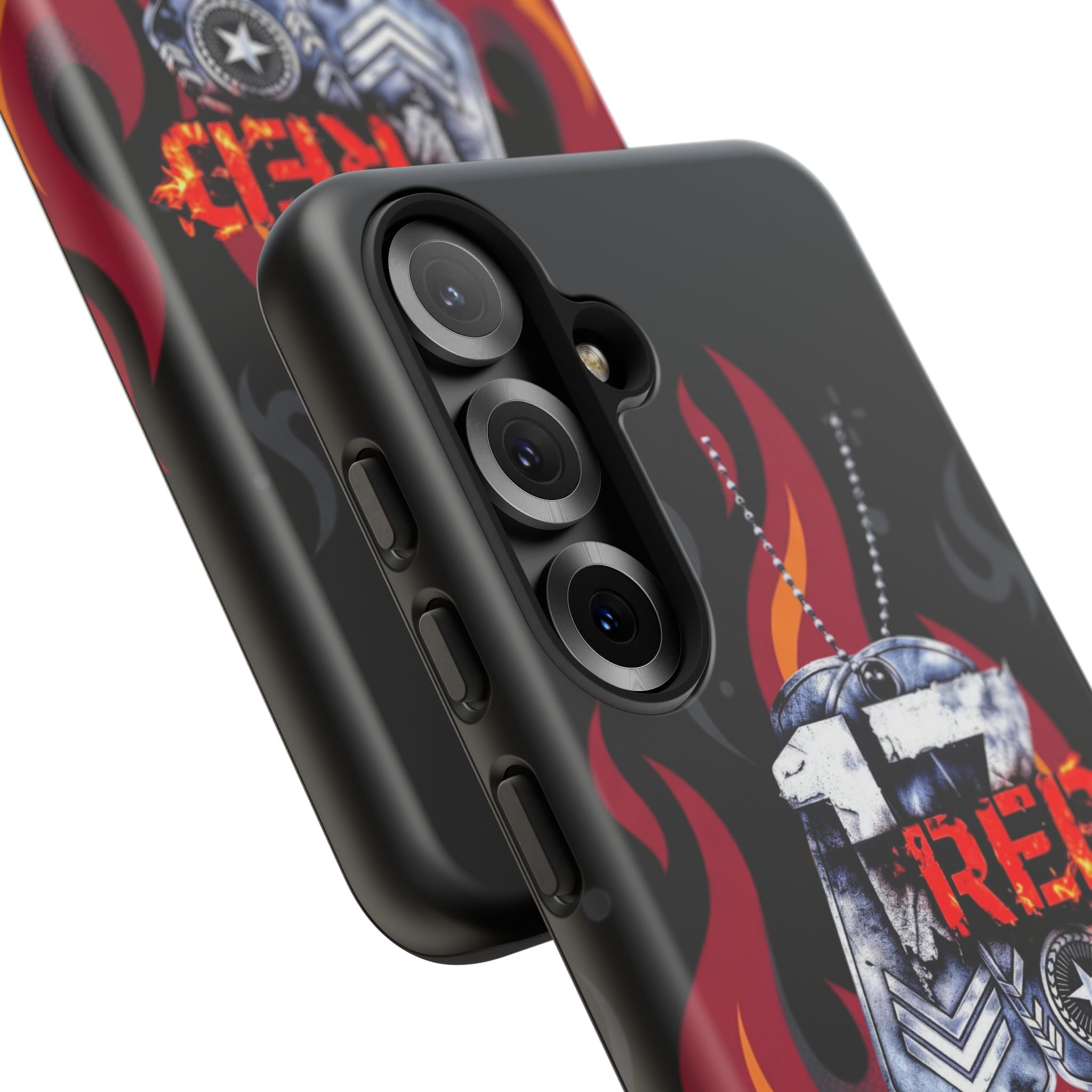 17RED with Flames Tough Cases – Rugged Dog Tag '13' Flame Graphic Phone Case (Military-Inspired)