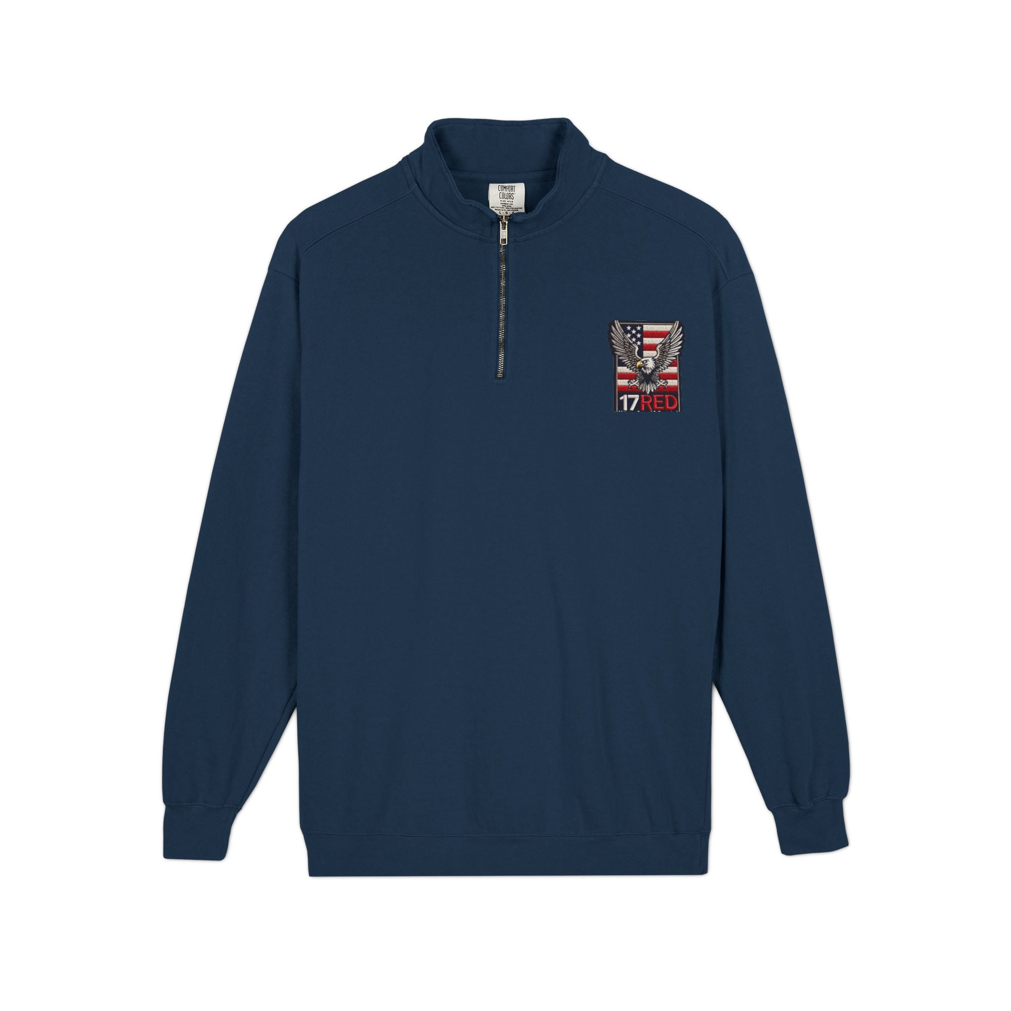 Patriotic Eagle Quarter-Zip Sweatshirt — American Flag 17RED Chest Logo