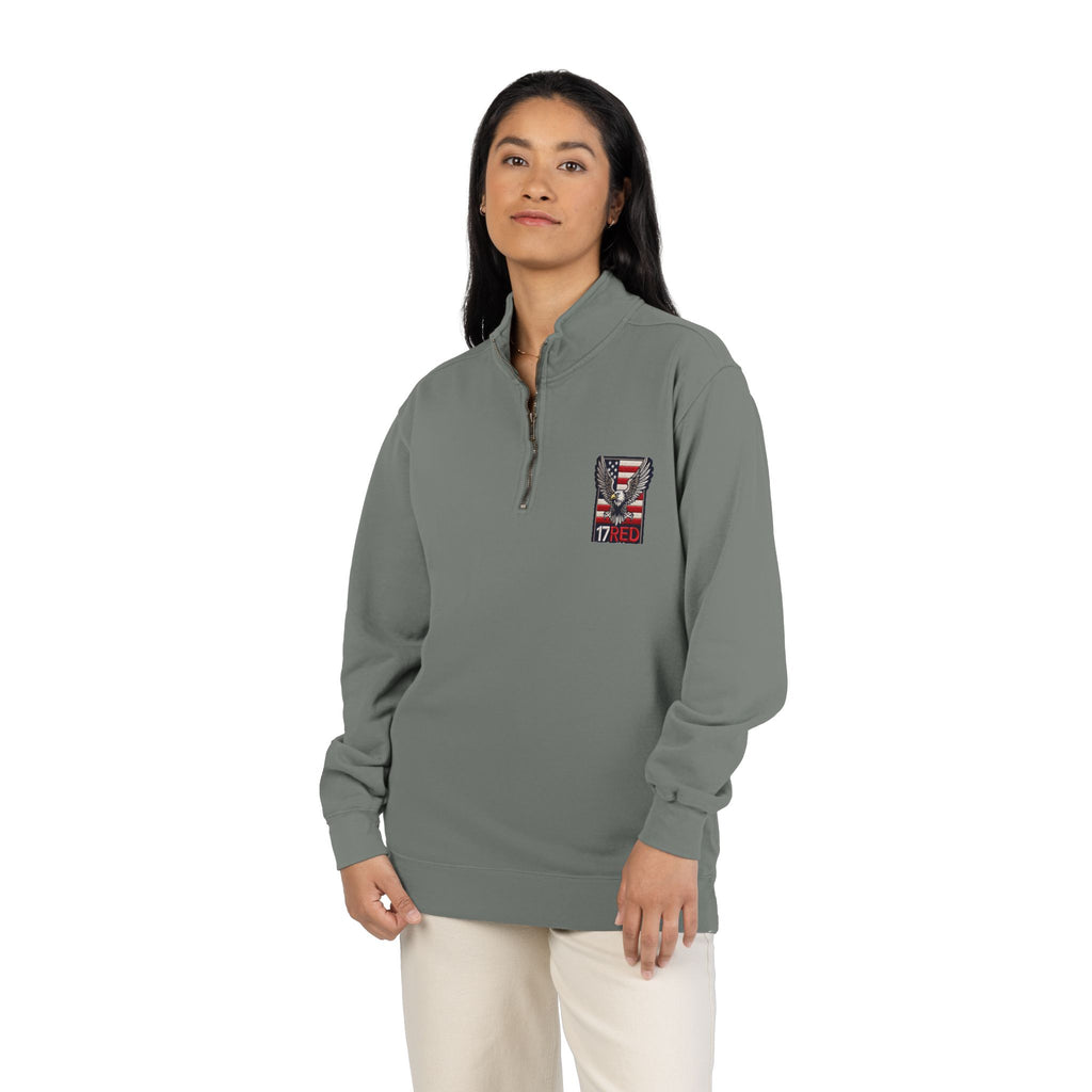 Patriotic Eagle Quarter-Zip Sweatshirt — American Flag 17RED Chest Logo
