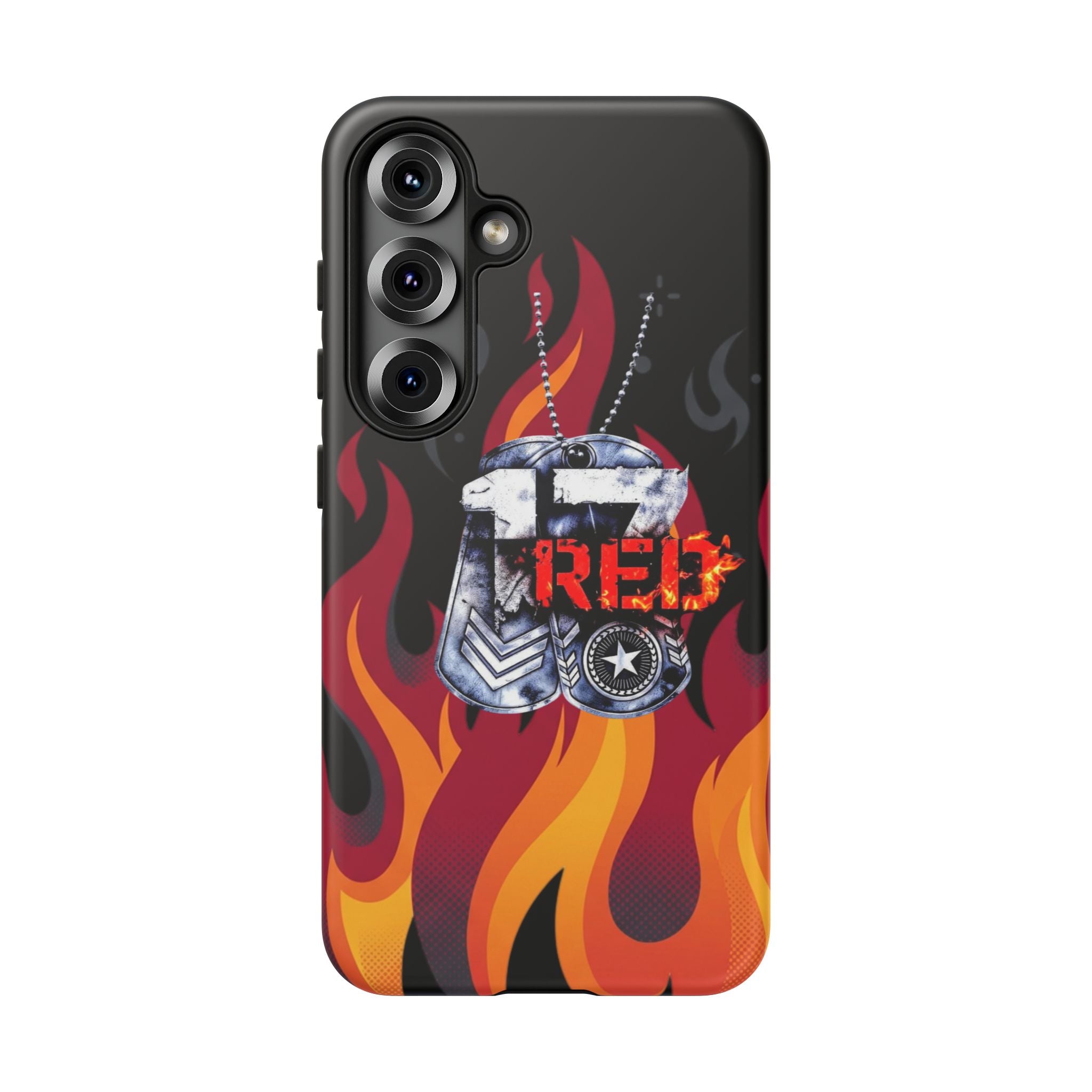 17RED with Flames Tough Cases – Rugged Dog Tag '13' Flame Graphic Phone Case (Military-Inspired)