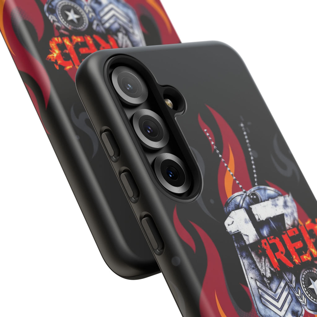 17RED with Flames Tough Cases – Rugged Dog Tag '13' Flame Graphic Phone Case (Military-Inspired)