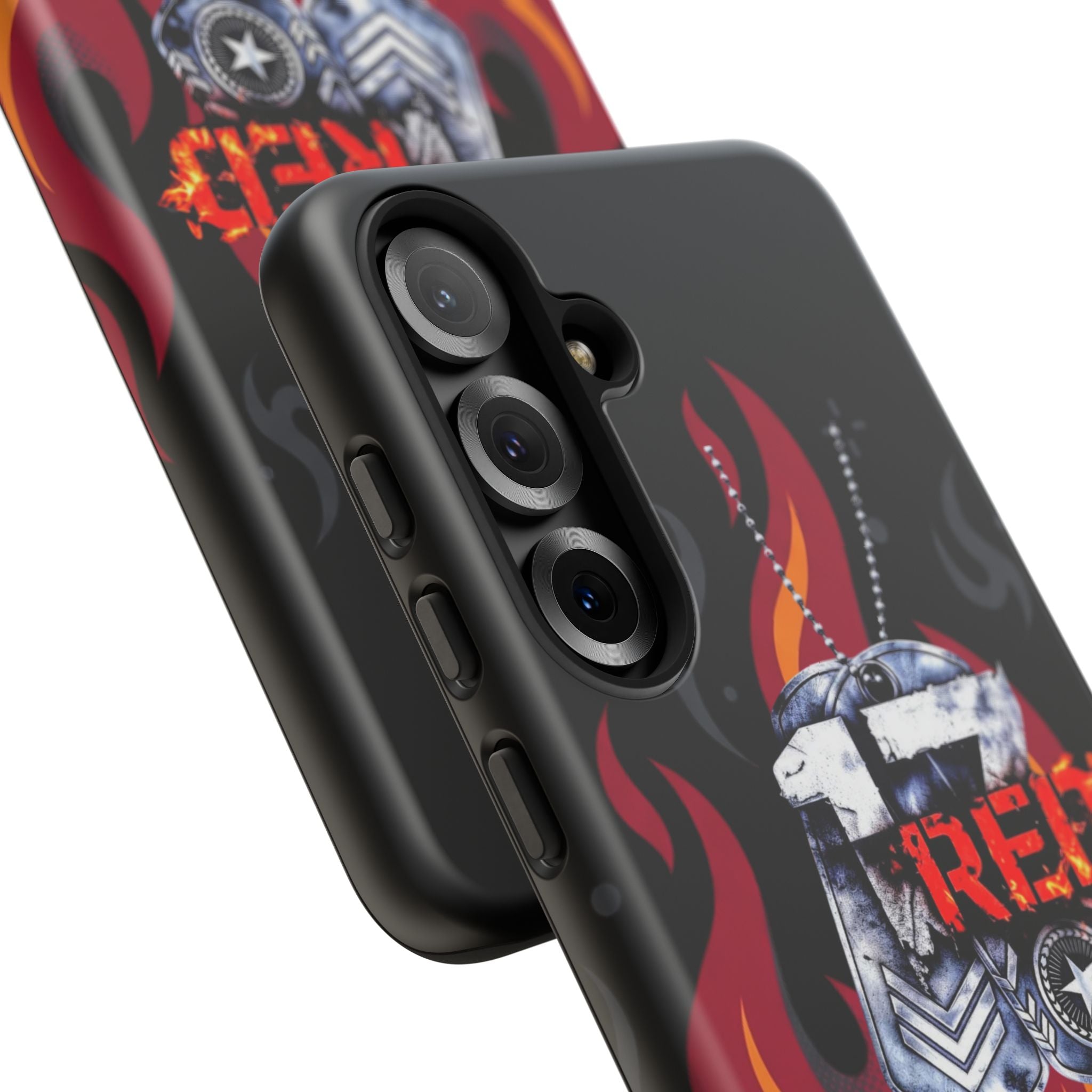 17RED with Flames Tough Cases – Rugged Dog Tag '13' Flame Graphic Phone Case (Military-Inspired)