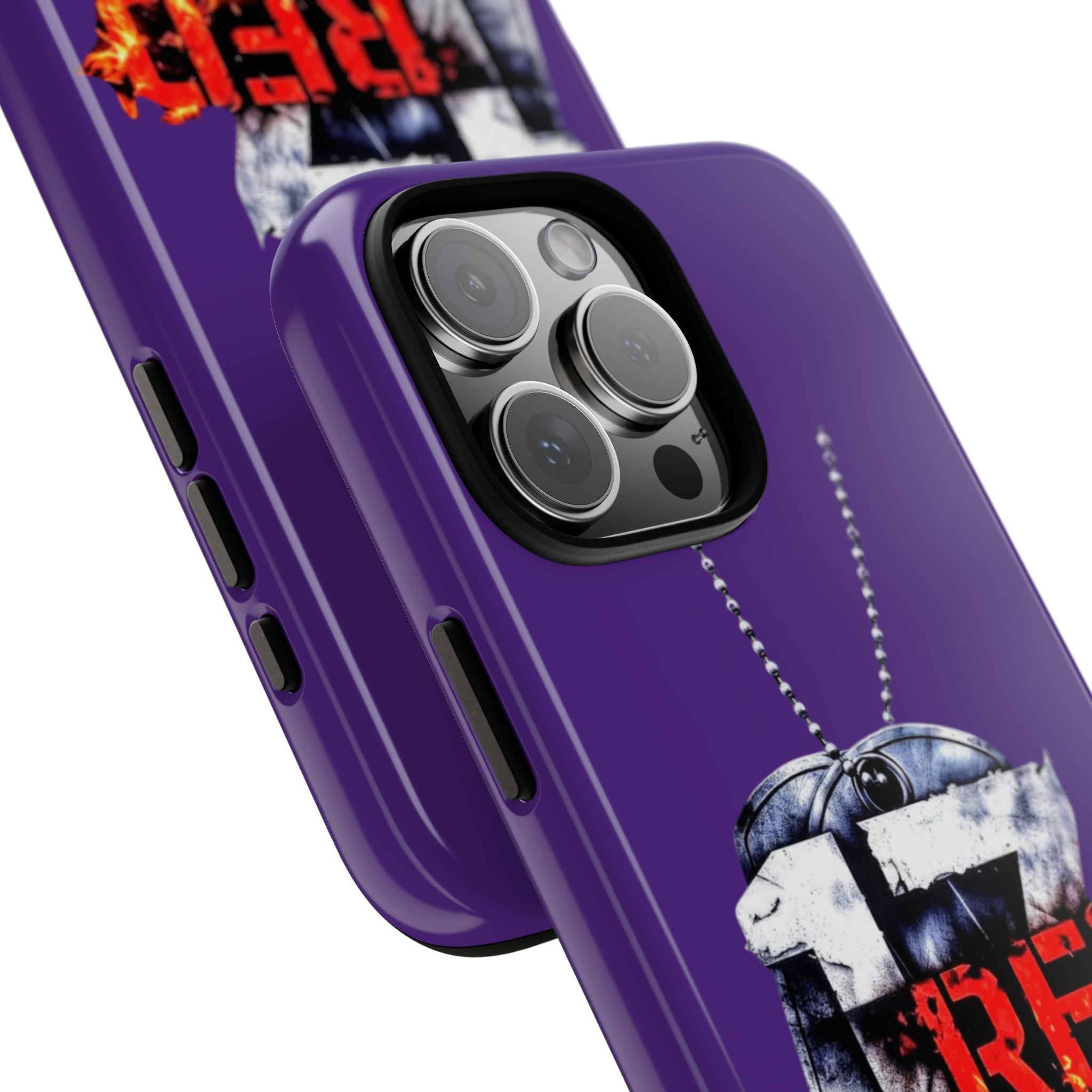 17RED Tough Cases – Rugged Dog Tag '13' Flame Graphic Phone Case (Military-Inspired)