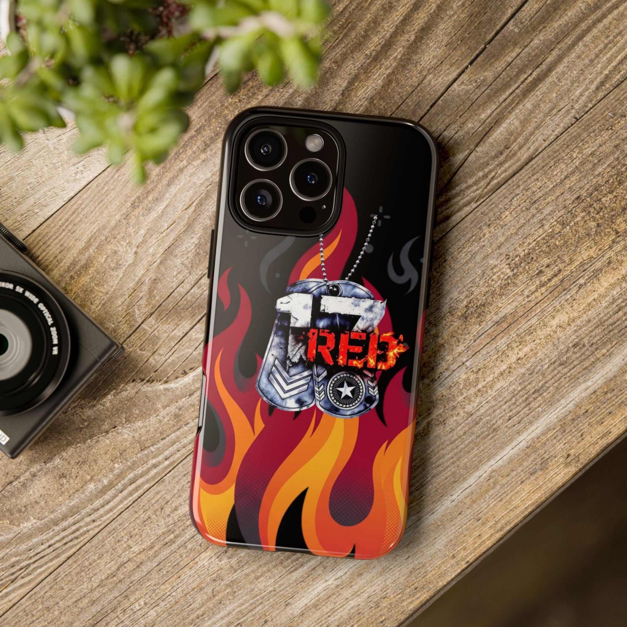 17RED with Flames Tough Cases – Rugged Dog Tag '13' Flame Graphic Phone Case (Military-Inspired)